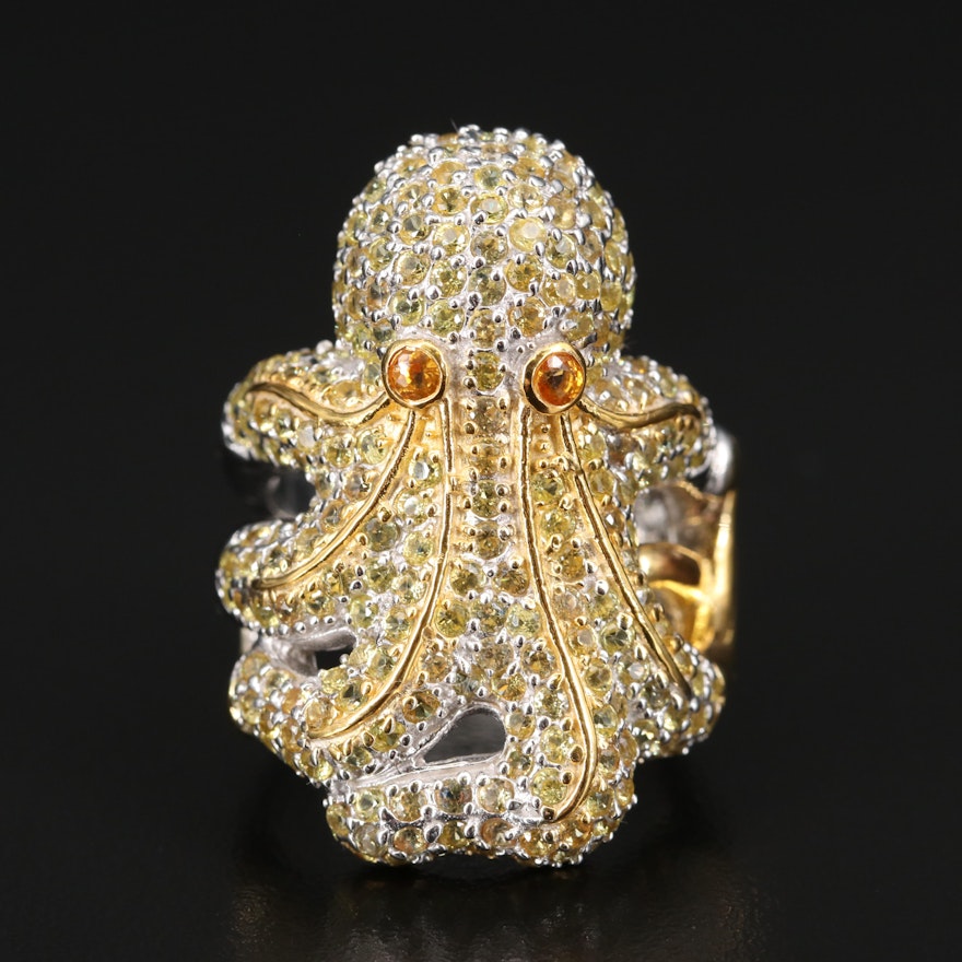 Sterling Silver Sapphire Octopus Ring