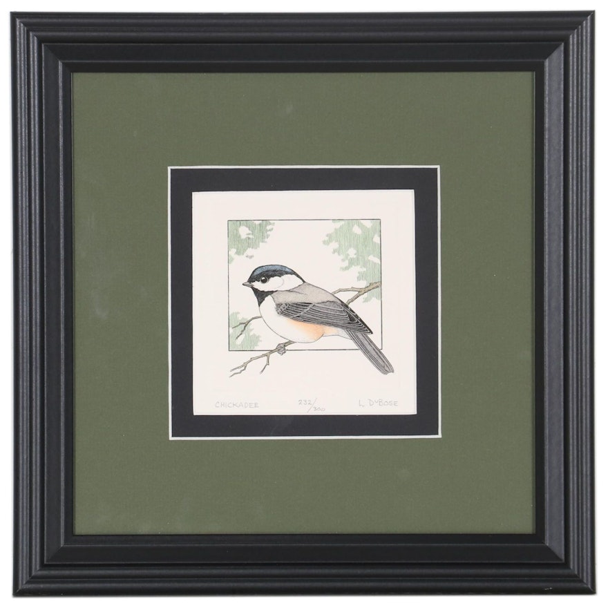 Lucius DuBose Hand-Colored Etching "Chickadee," 21st Century