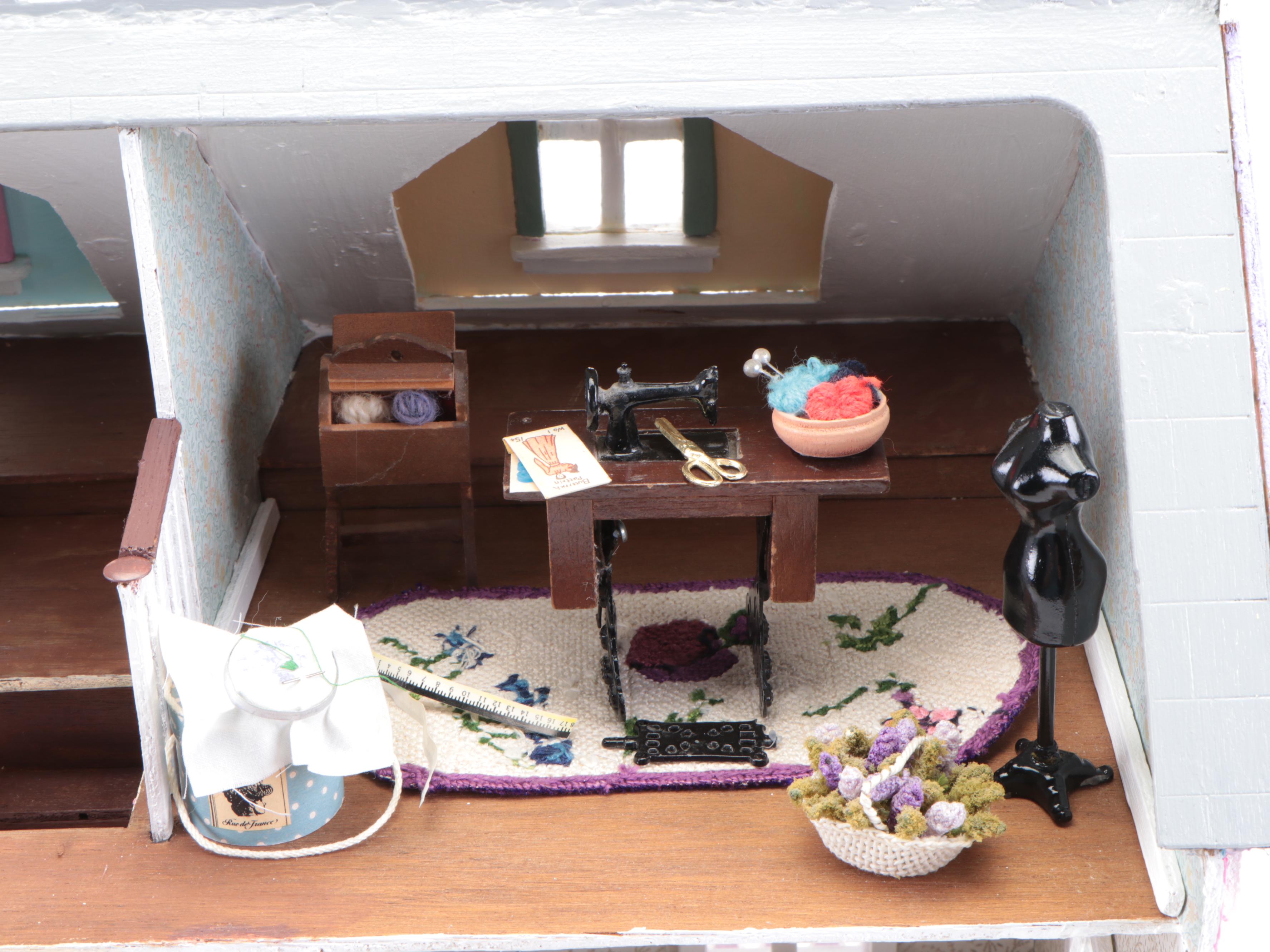 Handmade Victorian Style Wood Dollhouse with Doll Furniture and Accessories