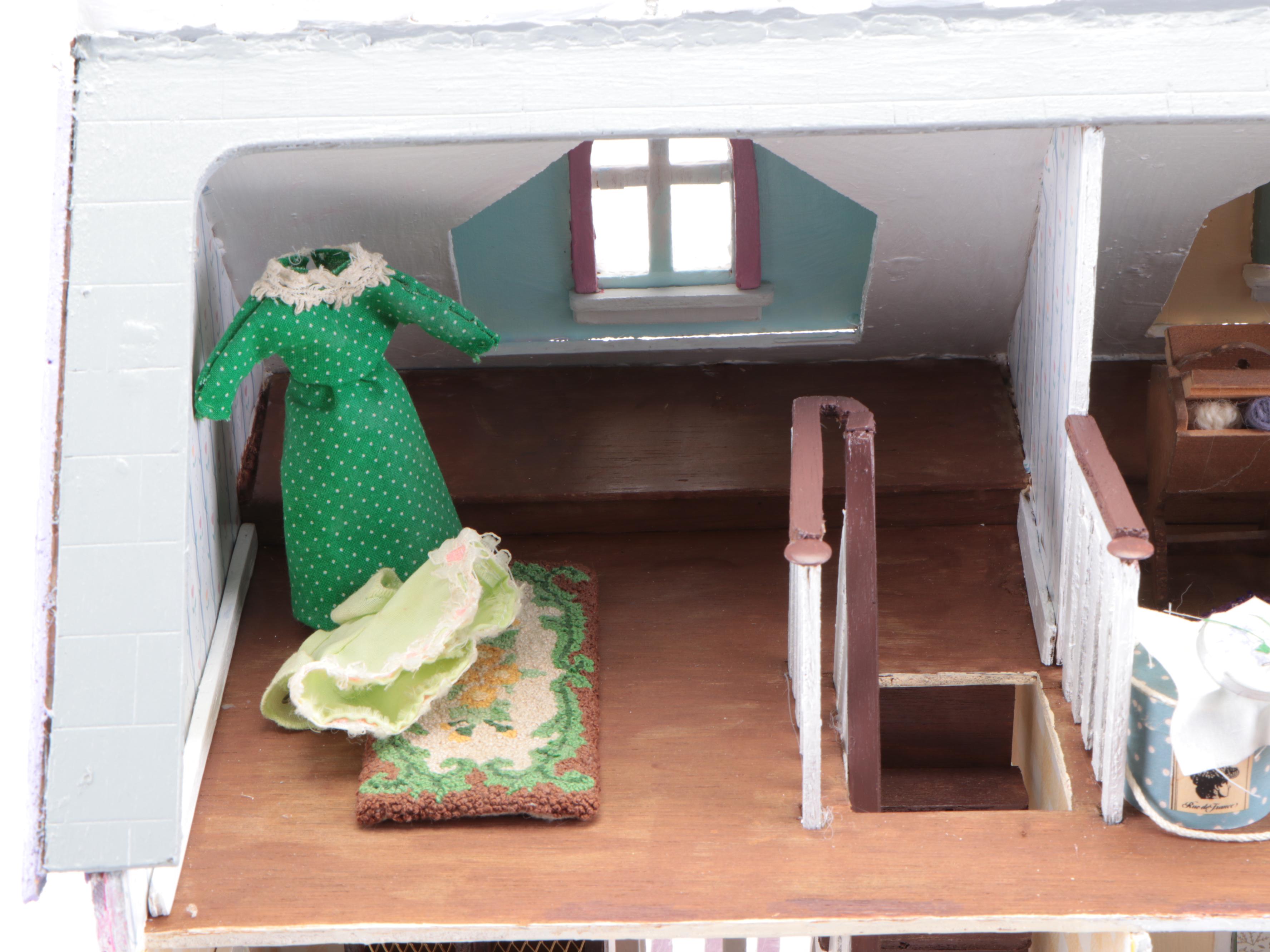 Handmade Victorian Style Wood Dollhouse with Doll Furniture and Accessories