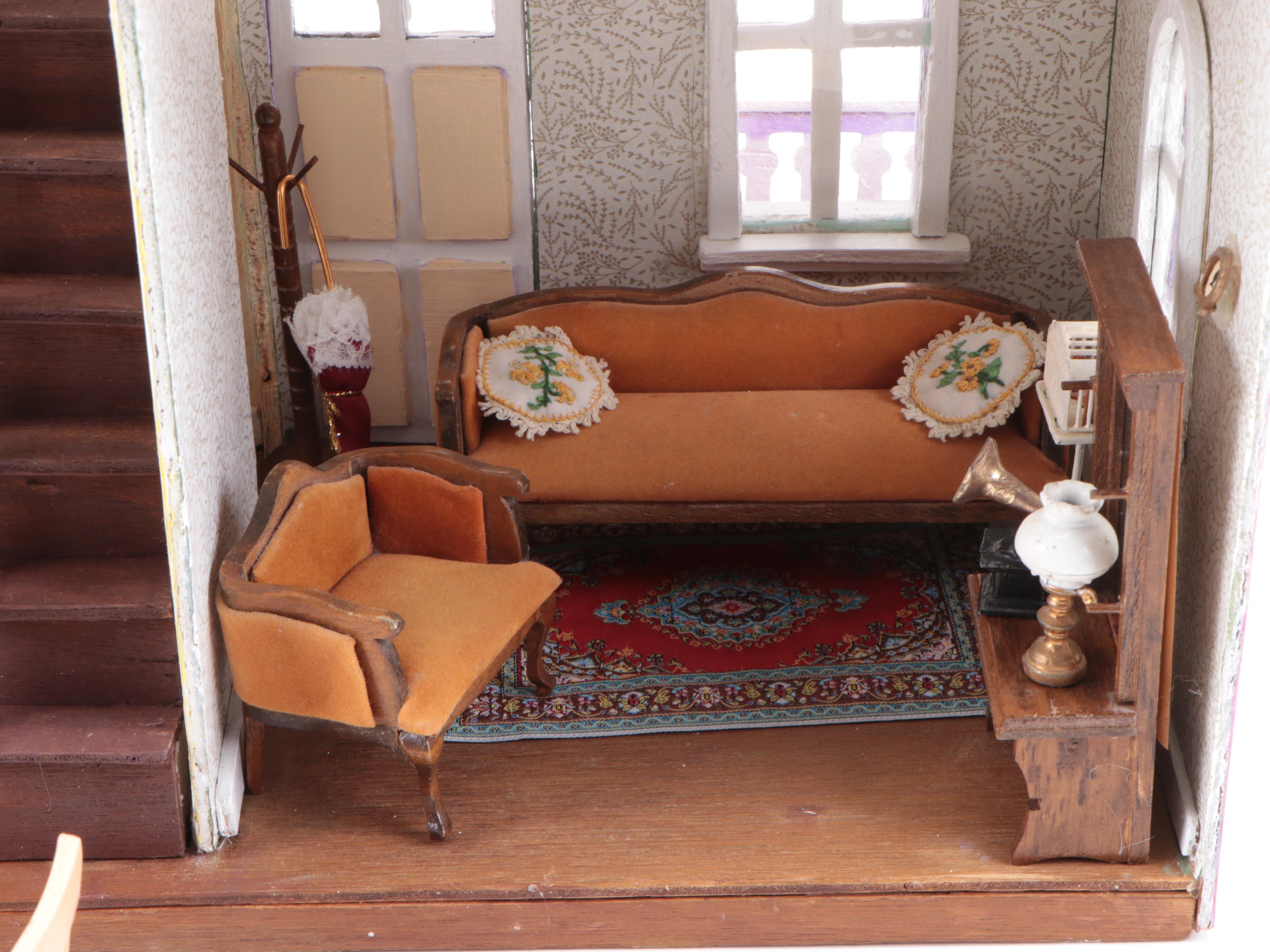 Handmade Victorian Style Wood Dollhouse with Doll Furniture and Accessories
