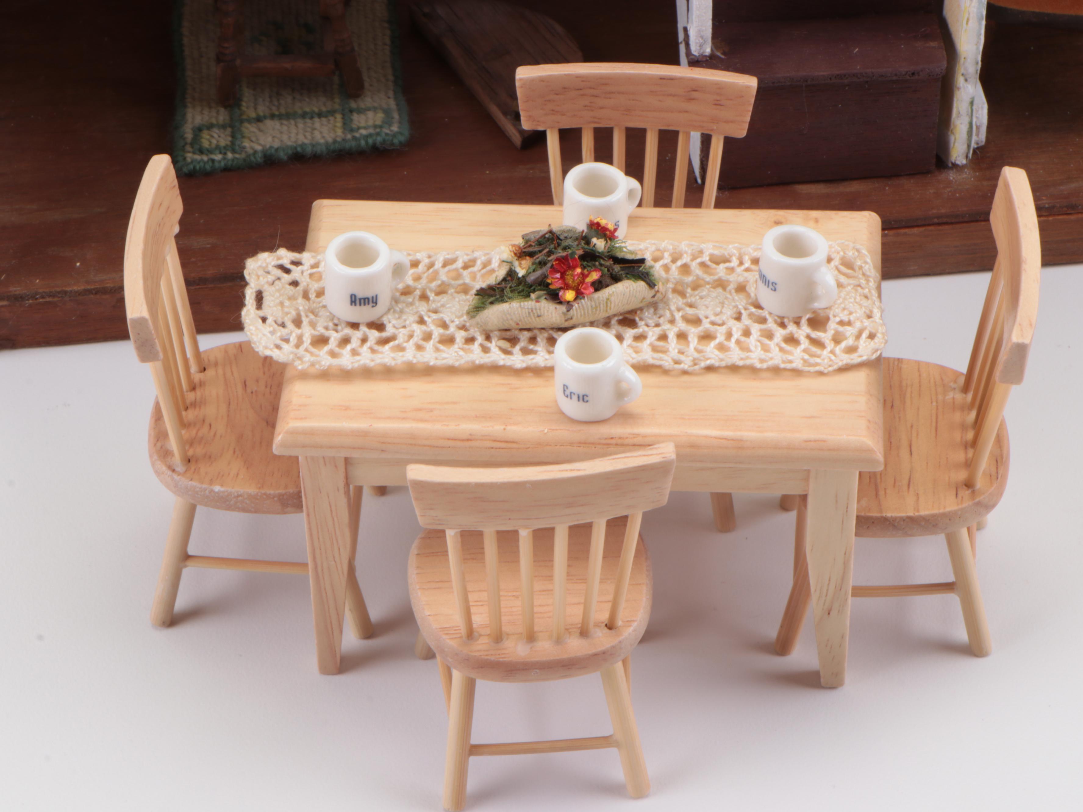 Handmade Victorian Style Wood Dollhouse with Doll Furniture and Accessories