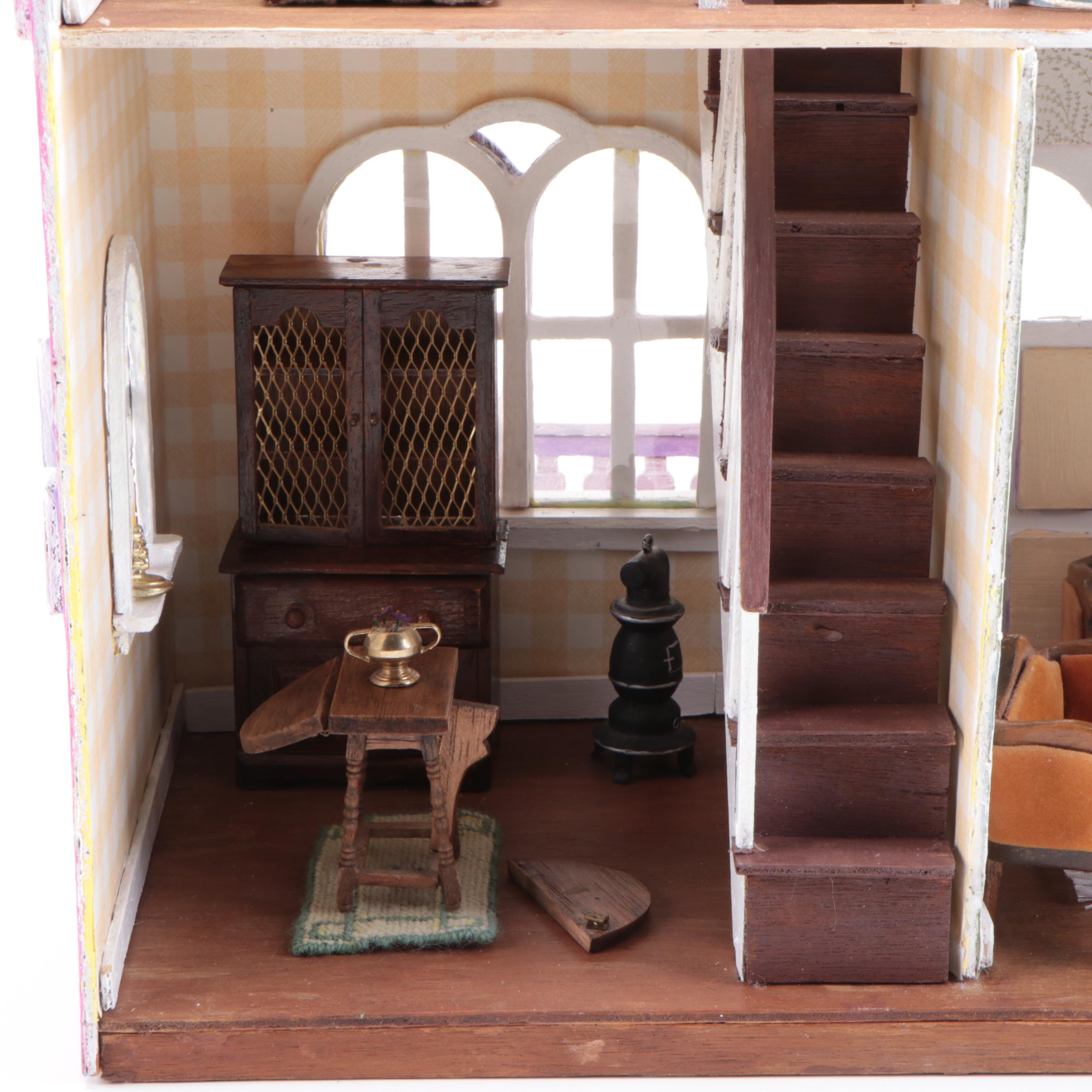Handmade Victorian Style Wood Dollhouse with Doll Furniture and Accessories
