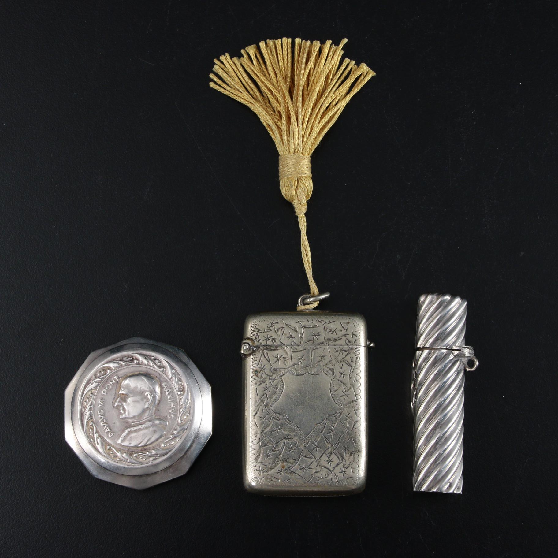 Hans Jensen 833 Silver Cigarette Box with Sterling Needle Holder and More