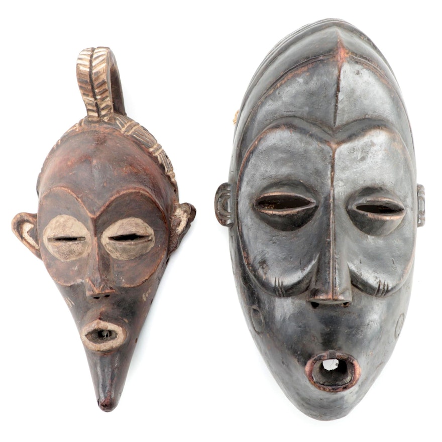 Lulua Inspired Carved Wood Masks, Central Africa