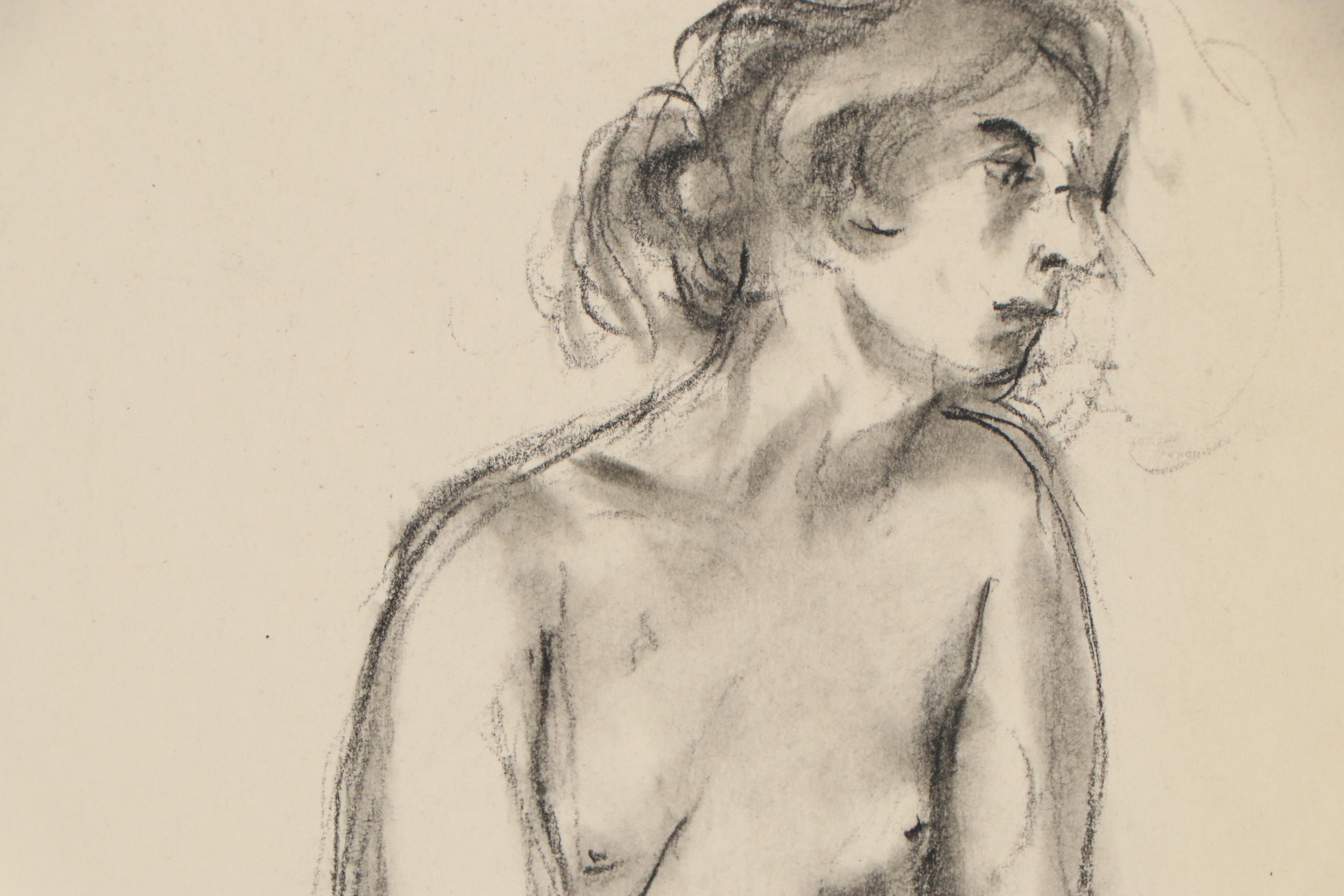 Edgar Yaeger Charcoal Drawing of Seated Female Nude, 1968