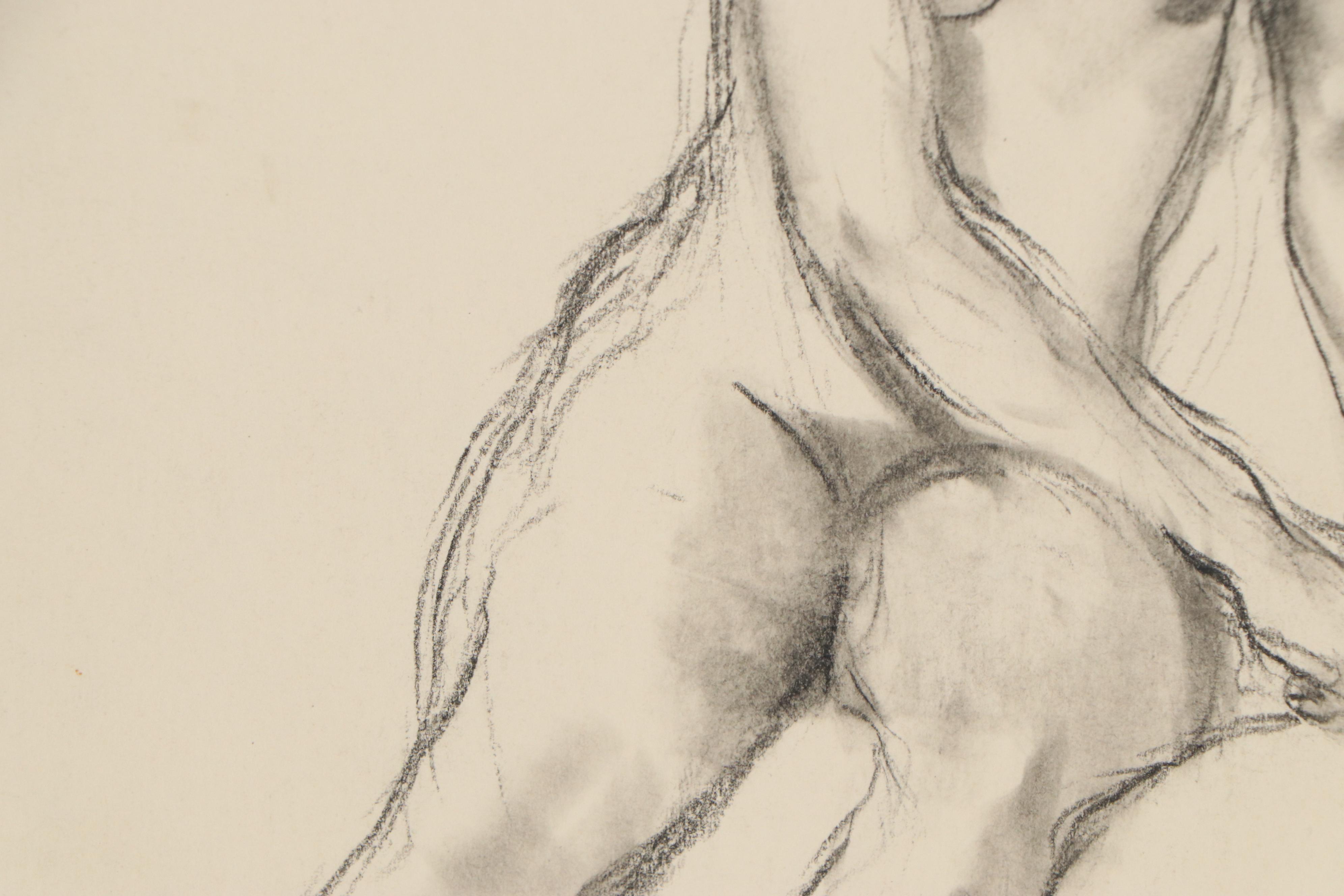 Edgar Yaeger Charcoal Drawing of Seated Female Nude, 1968