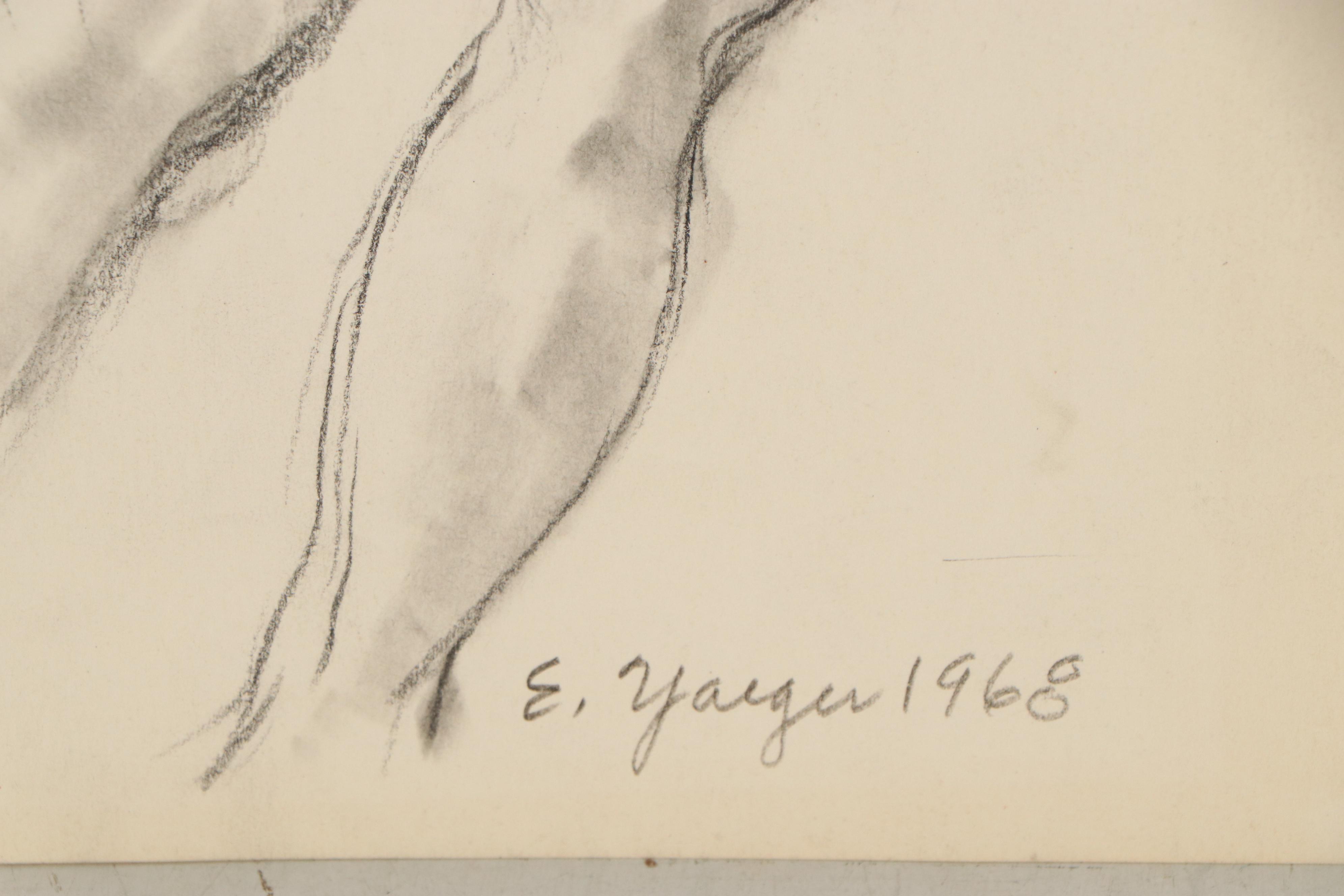 Edgar Yaeger Charcoal Drawing of Seated Female Nude, 1968
