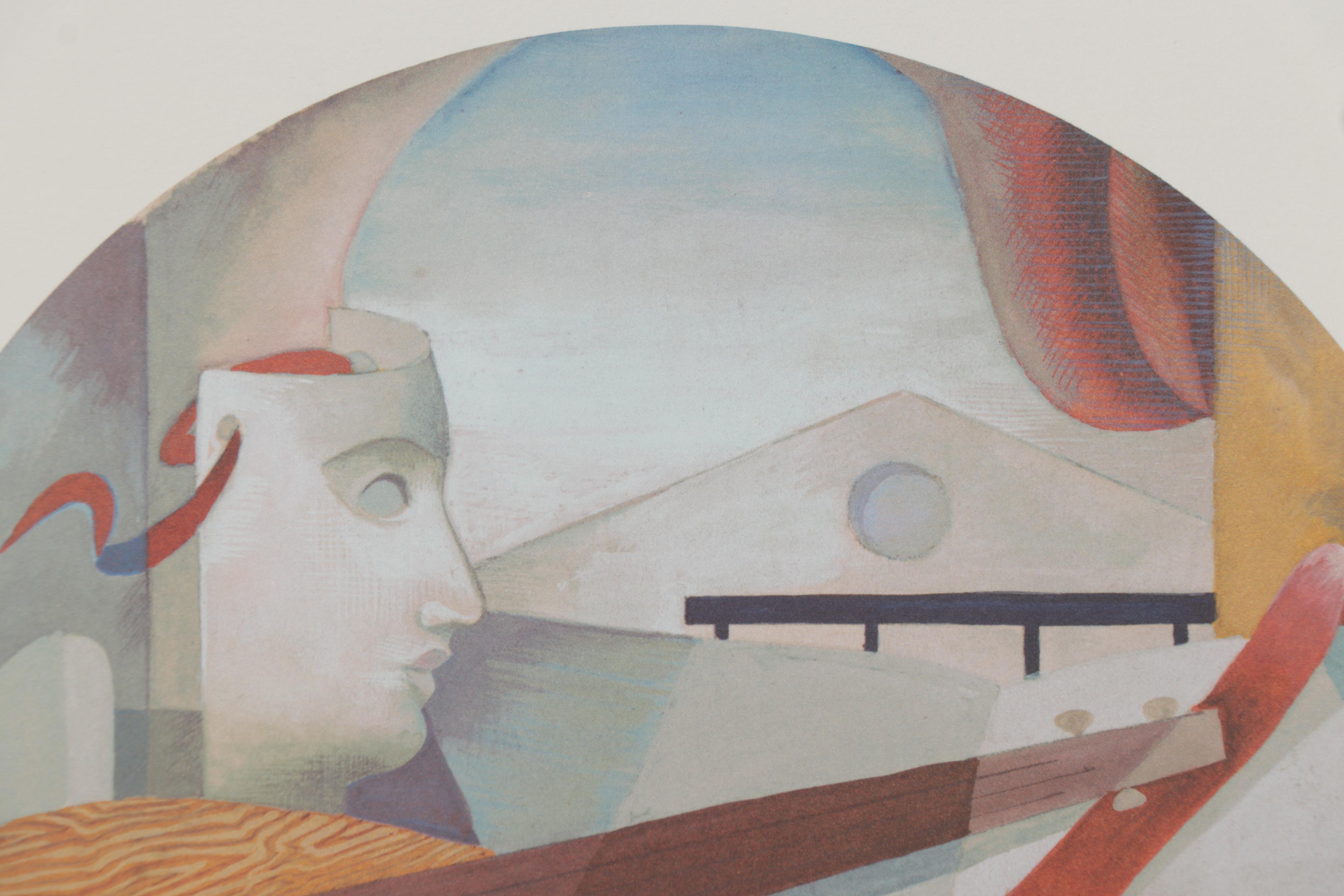 Edgar Yaeger Offset Lithograph of Grosse Pointe High School Mural Sketch