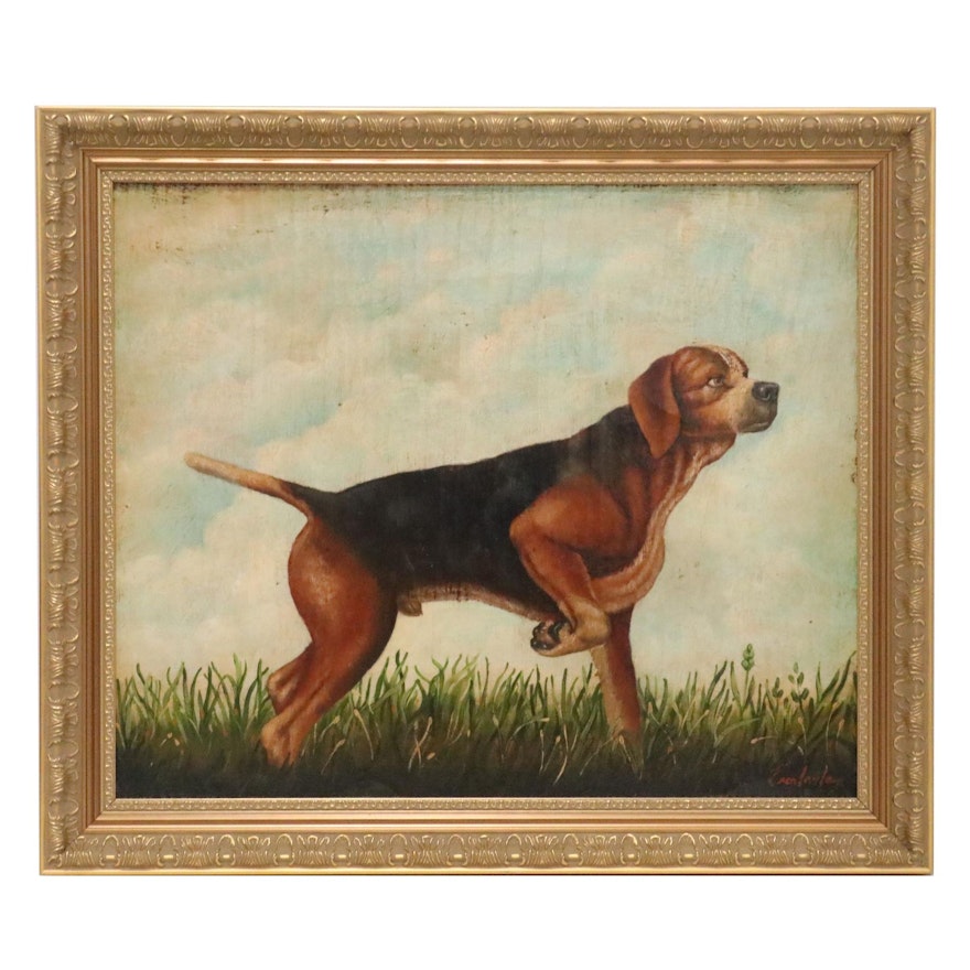 Oil Painting of Beagle, Mid-Late 20th Century