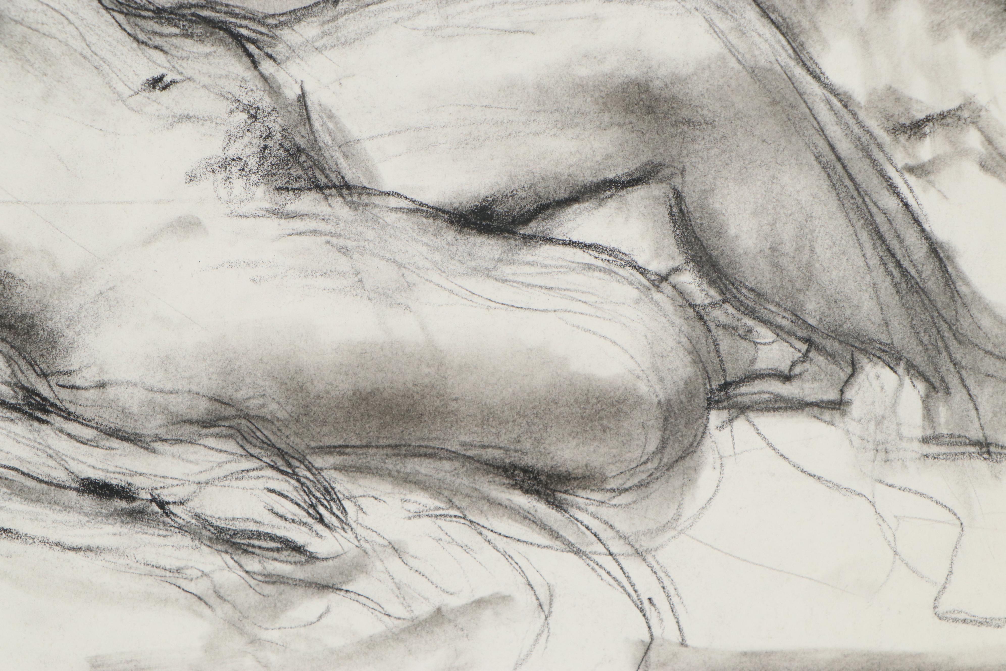 Edgar Yaeger Charcoal Drawing of Reclining Female Nude, 1967