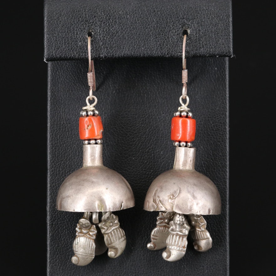 800 Silver Coral Dangle Earrings