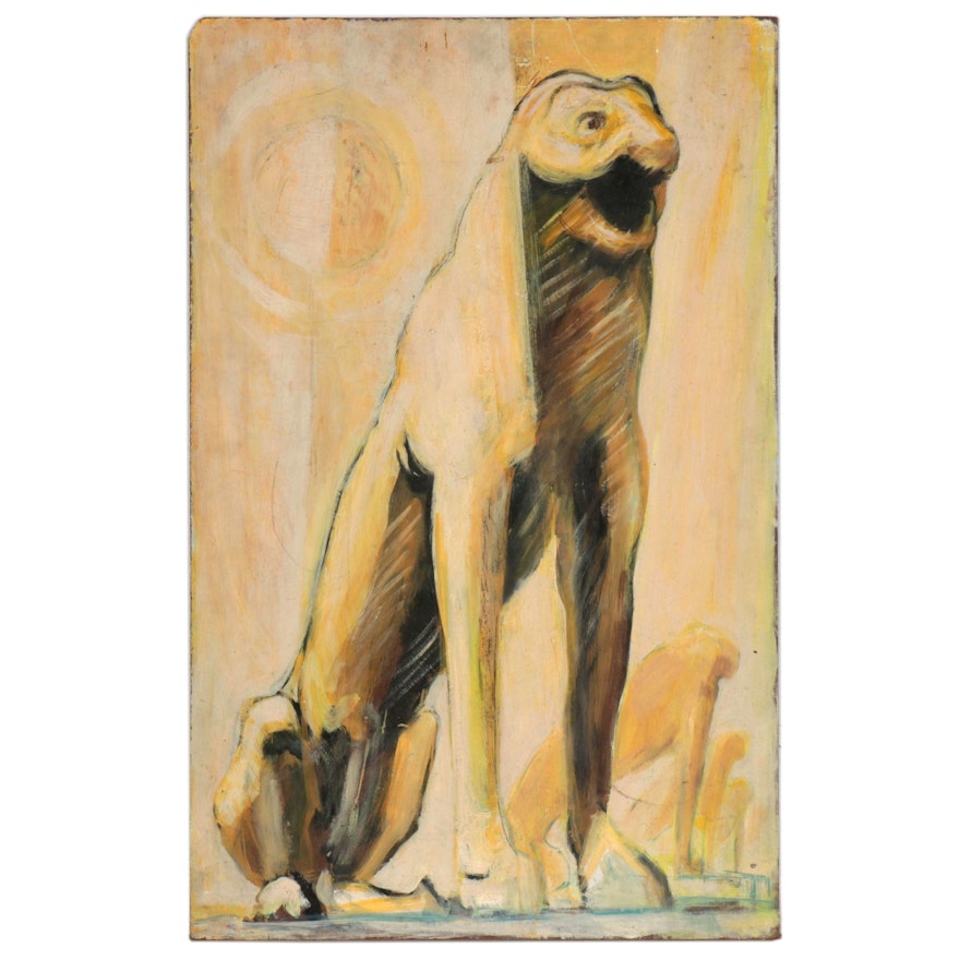 Mary Shaw Oil Painting of Animalistic Figures, Mid-20th Century