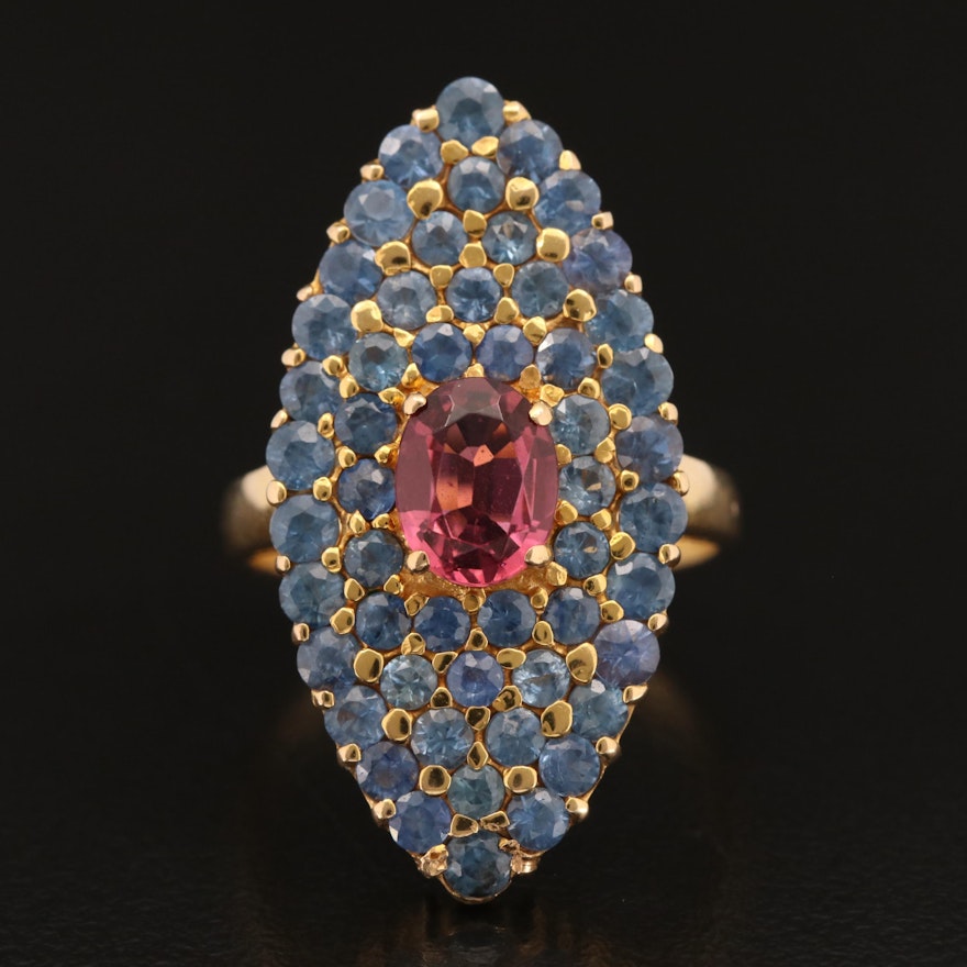 18K Tourmaline and Sapphire Navette Ring