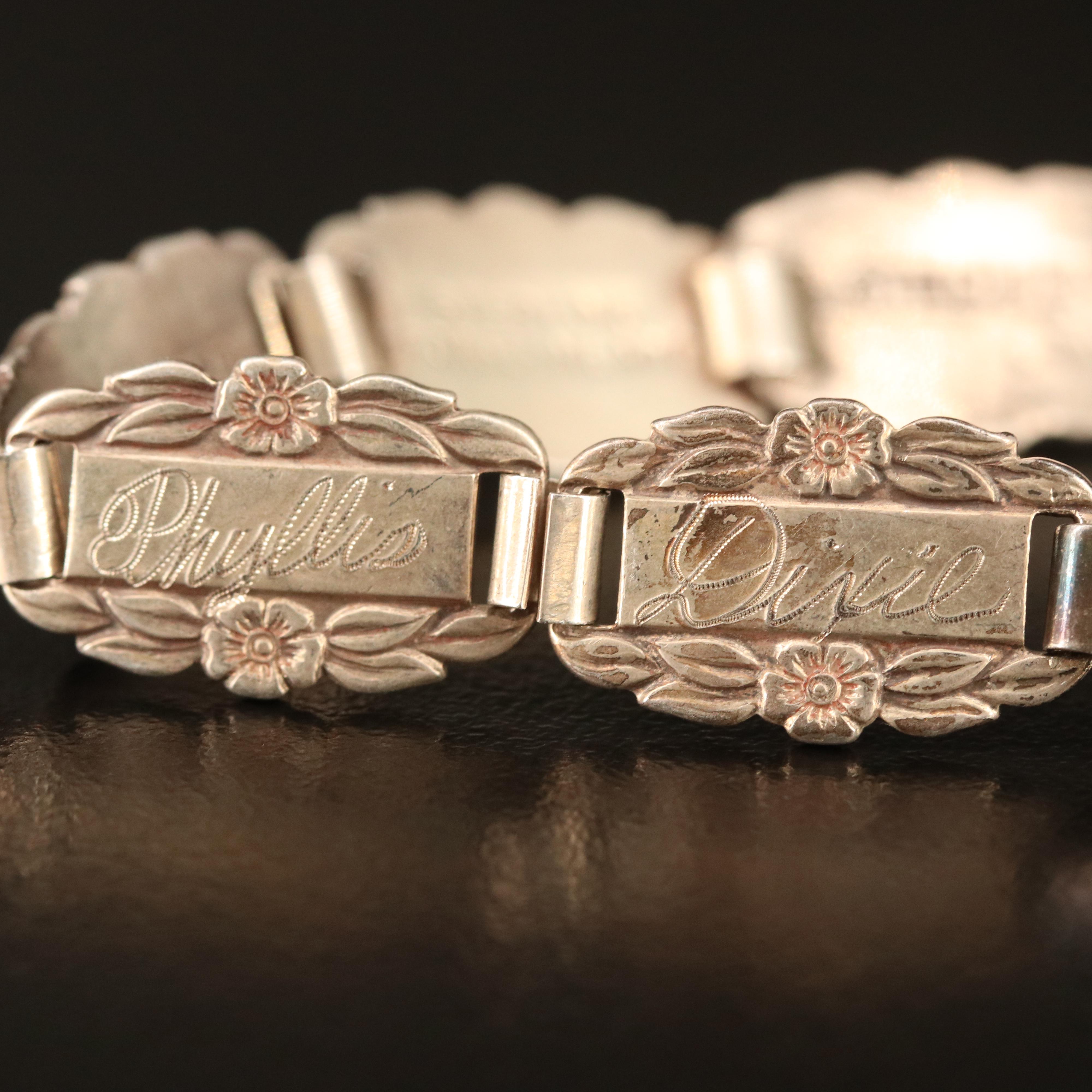 1940s Sterling Silver "Forget Me Not" Bracelet