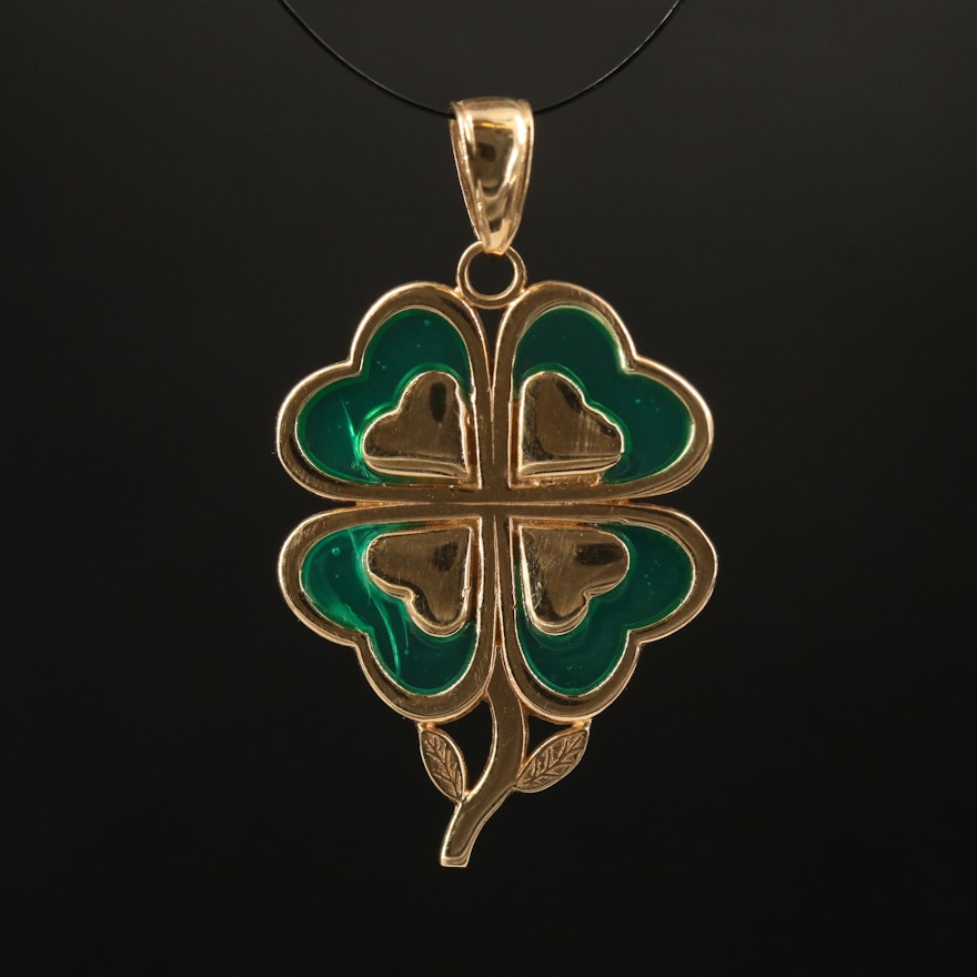 14K Enamel Four Leaf Clover Pendant