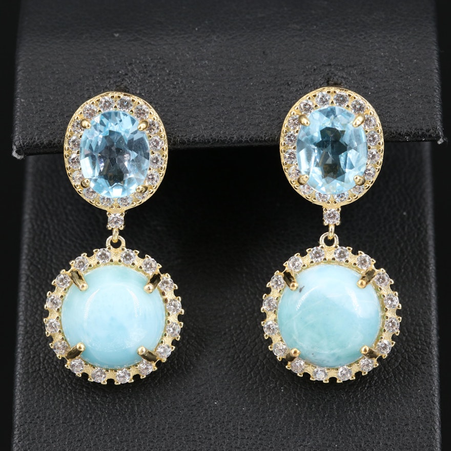 Sterling Larimar, Topaz and Cubic Zirconia Drop Earrings