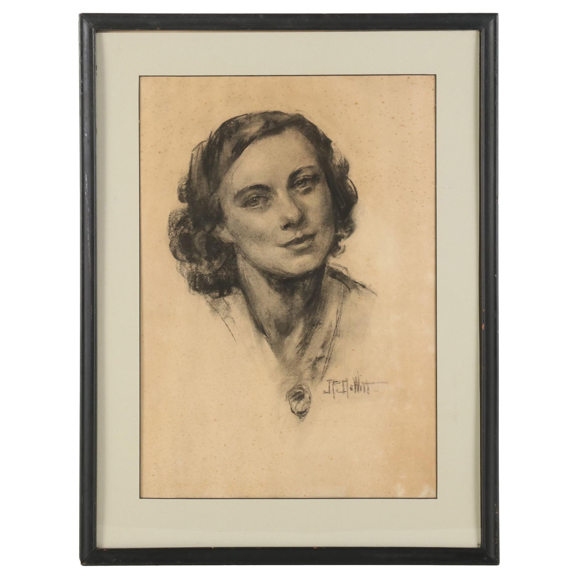 Jerome DeWitt Charcoal Drawing of Female Portrait, circa 1936