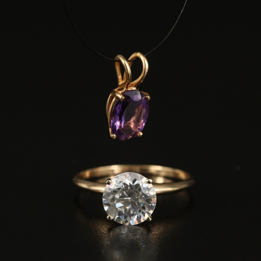 14K Amethyst Pendant and 10K Cubic Zircoina Ring