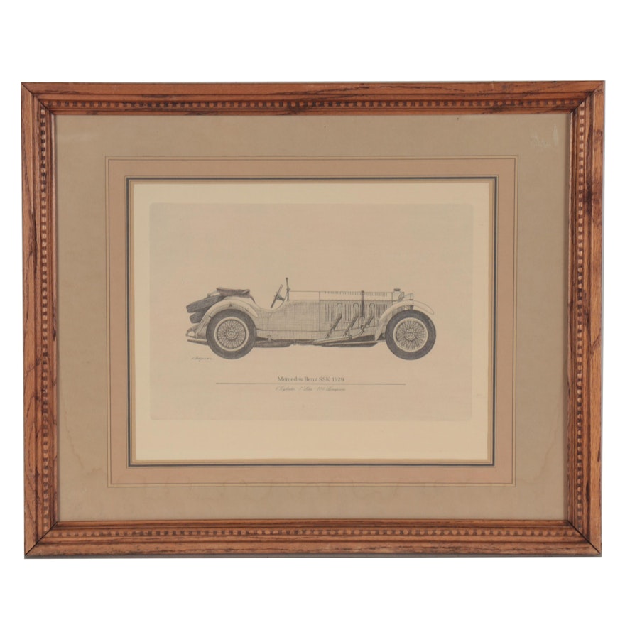 Offset Lithograph after Kenneth W. Chapman "Mercedes Benz SSK 1929"