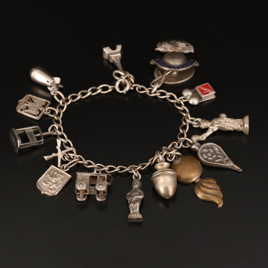 Vintage Sterling Charm Bracelets with Enamel Accents