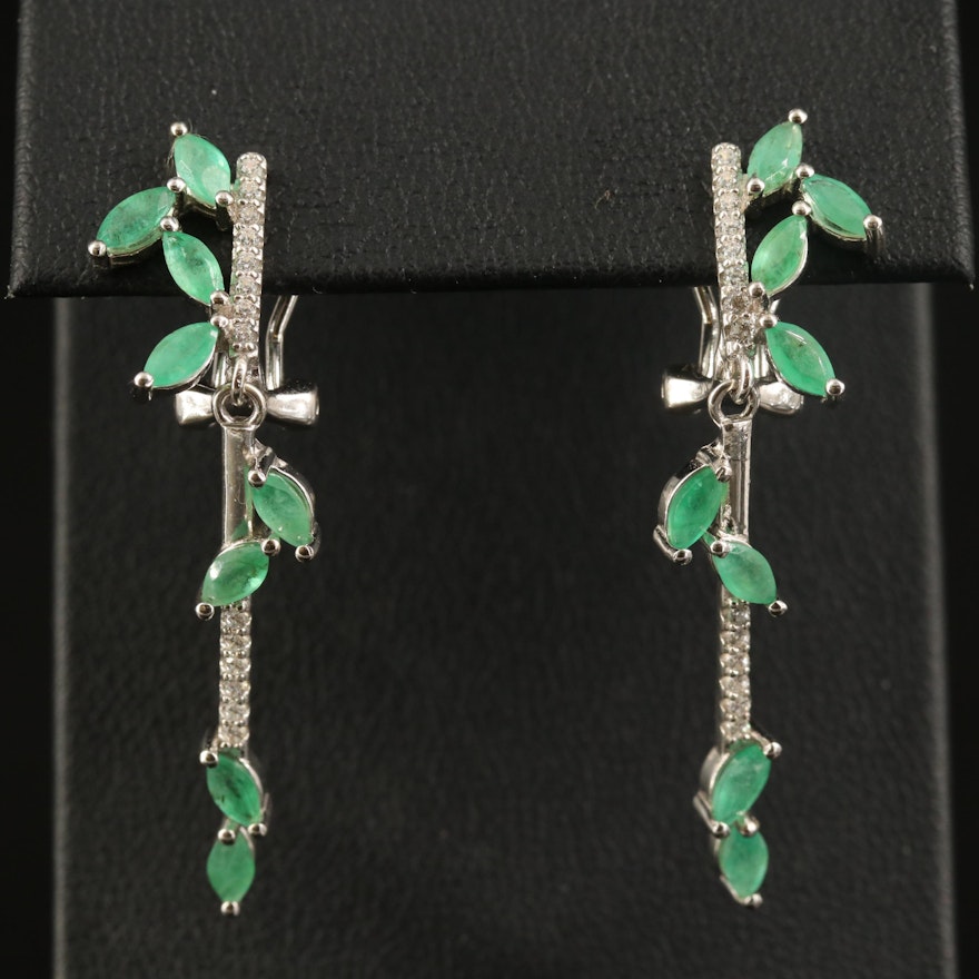 Sterling Emerald and Cubic Zirconia Dangle Earrings