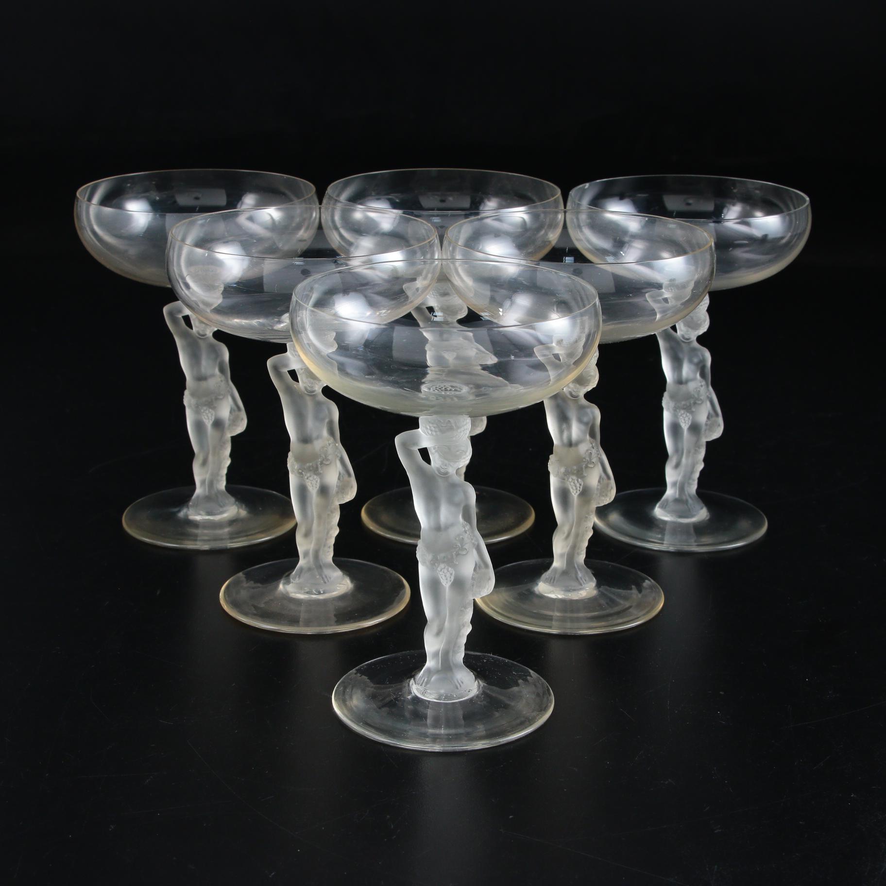 France "Bacchus" Figural Coupe Champagne Glasses, 1960s