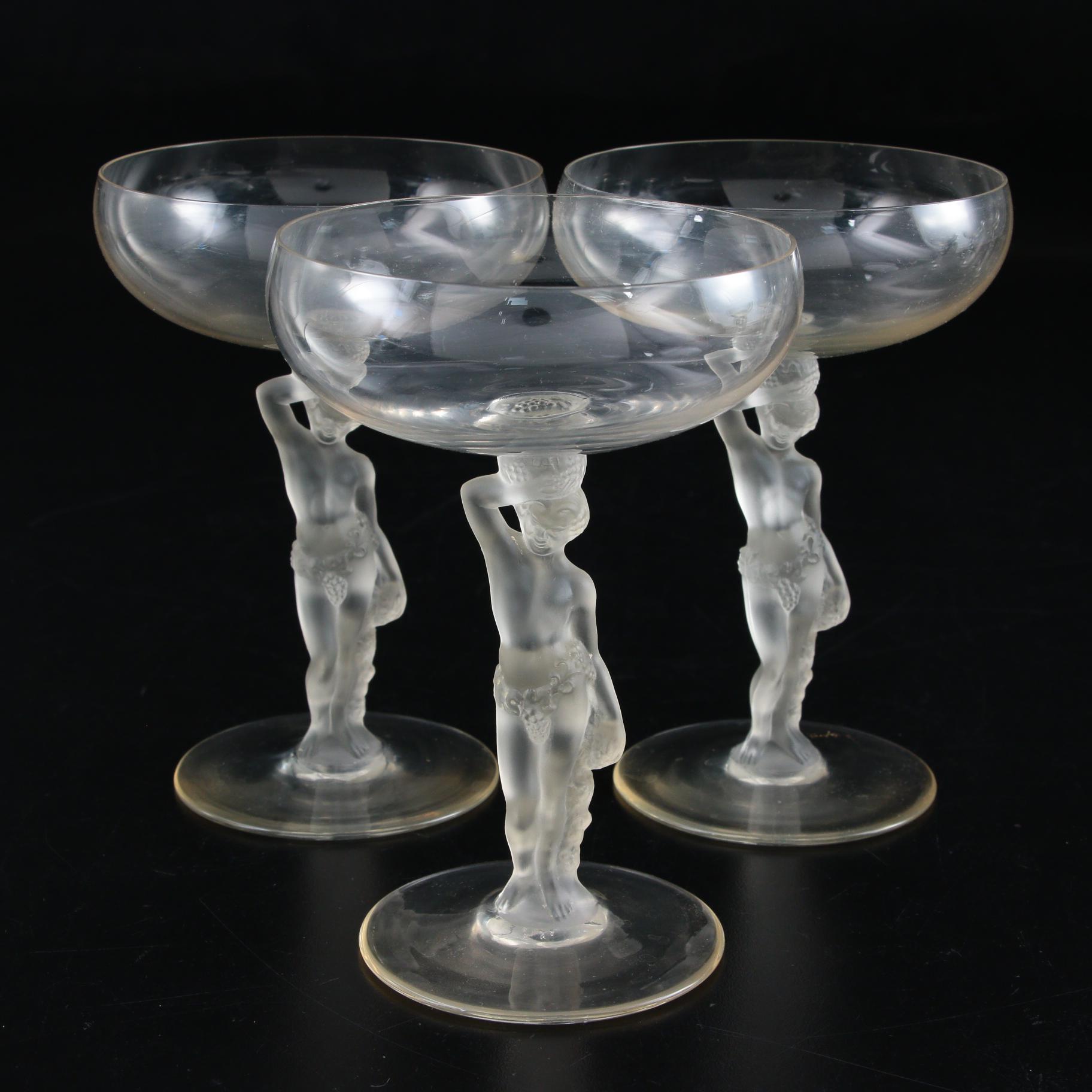 France "Bacchus" Figural Coupe Champagne Glasses, 1960s