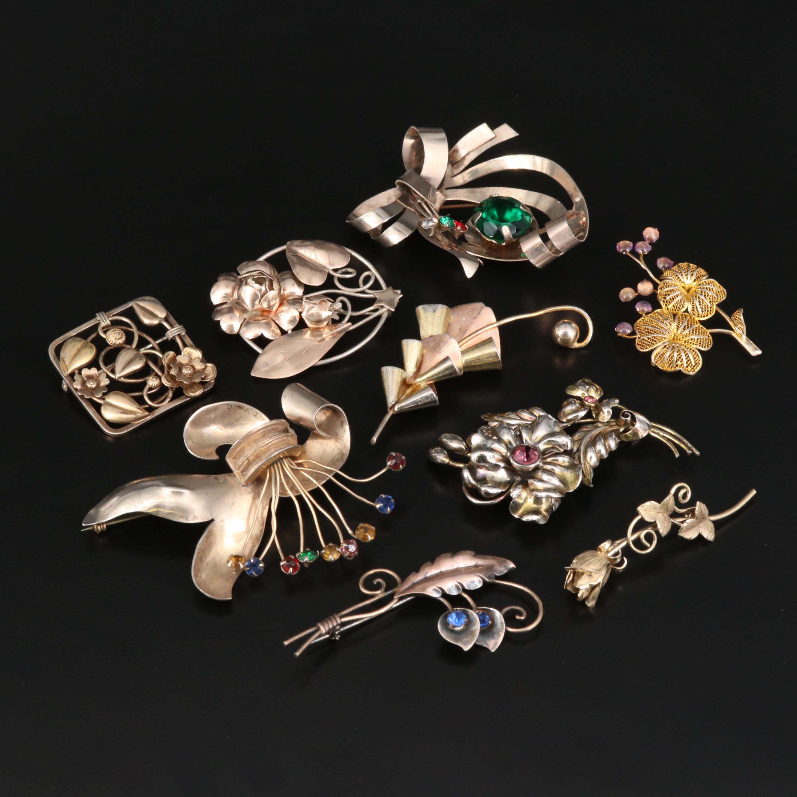 Retro Sterling Floral Brooches Featuring Bond Boyd of Canada