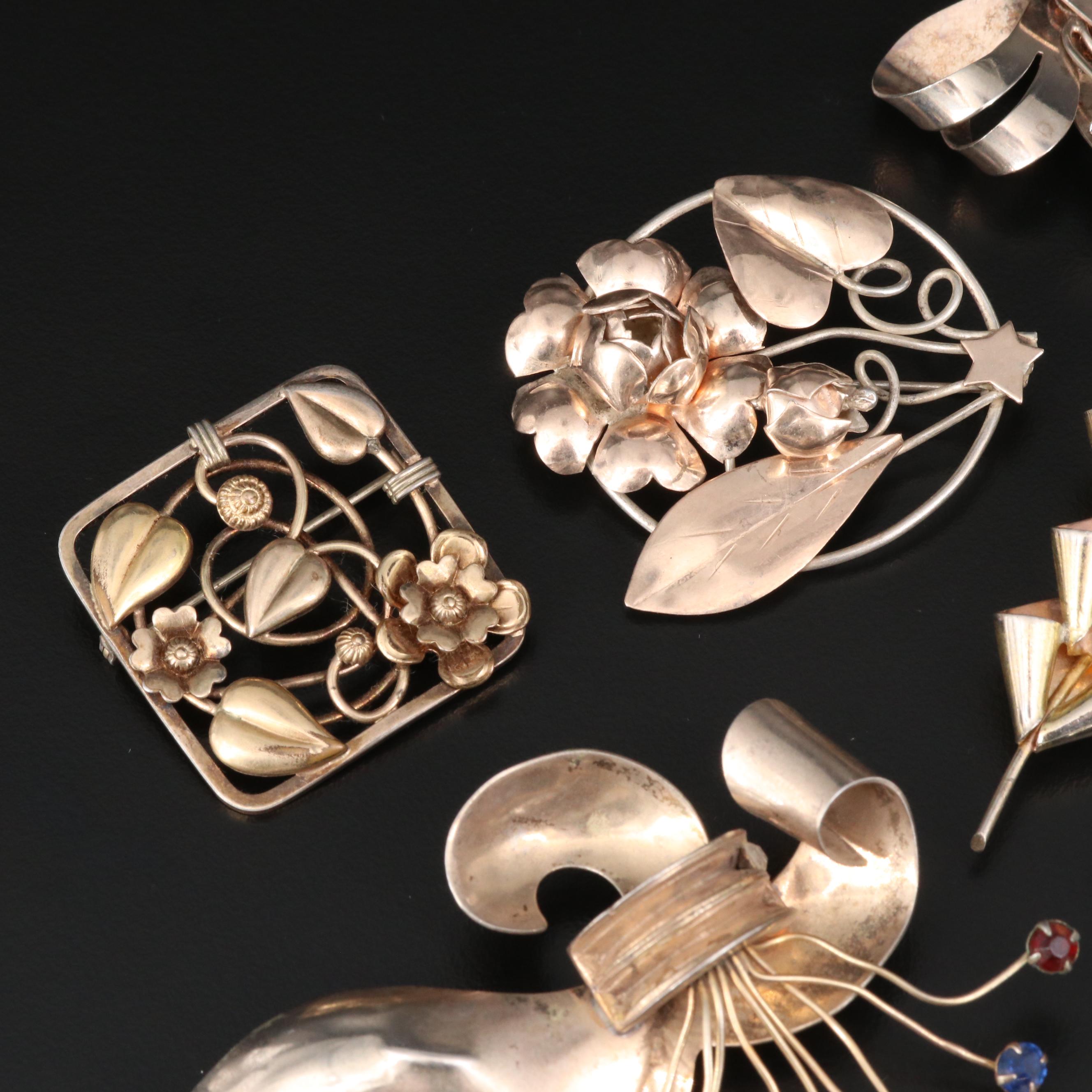 Retro Sterling Floral Brooches Featuring Bond Boyd of Canada