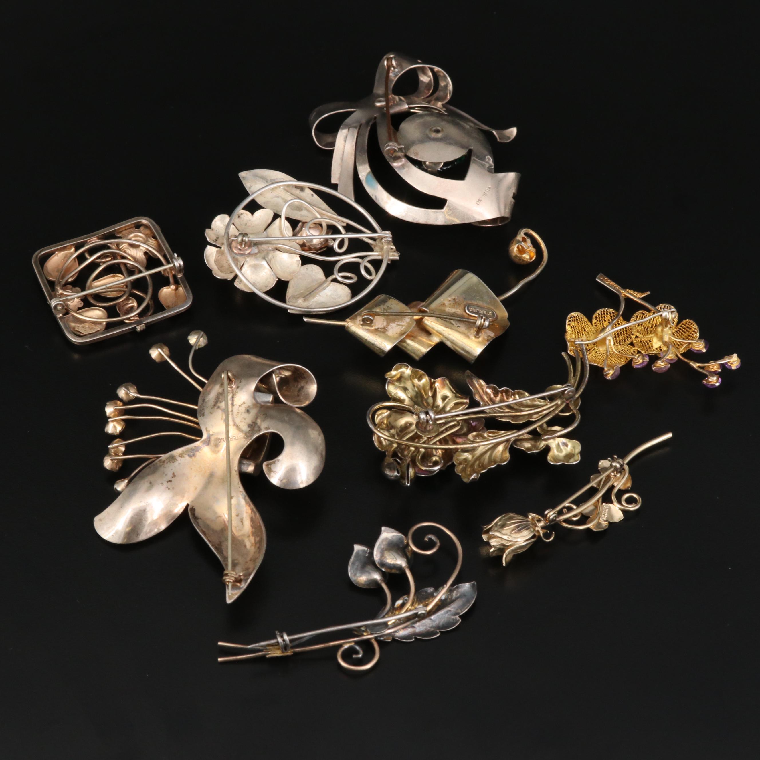Retro Sterling Floral Brooches Featuring Bond Boyd of Canada
