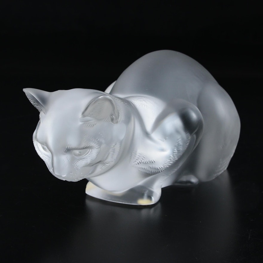 Lalique "Crouching Cat" Frosted Crystal Figurine