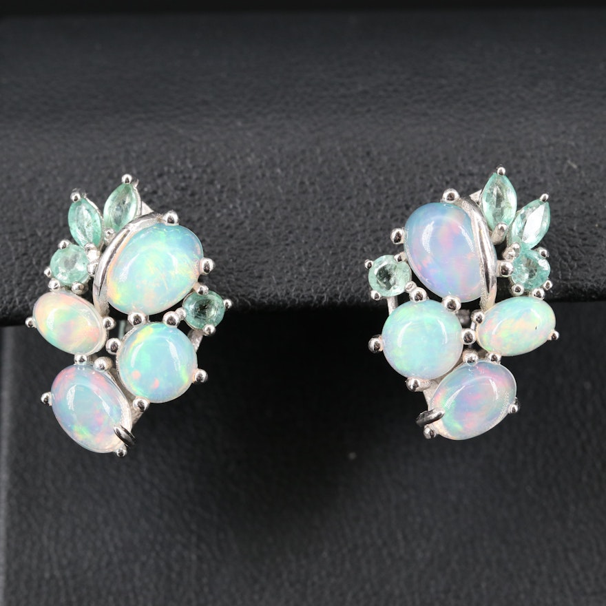 Sterling Silver Opal and Beryl Earrings