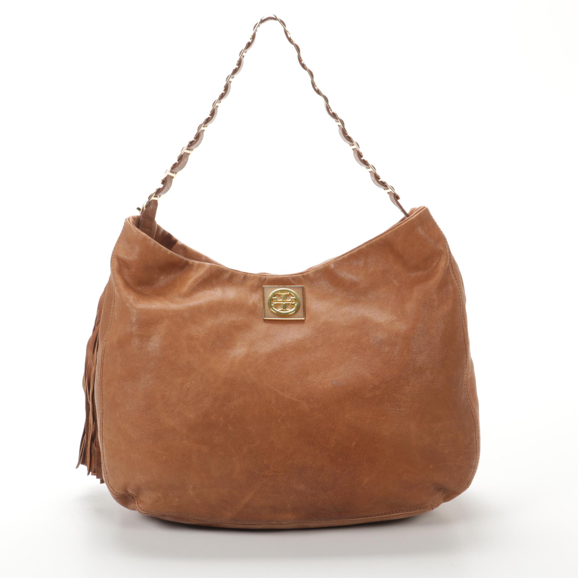 Tory Burch Shoulder Bag in Brown Lambskin Leather with Tassel