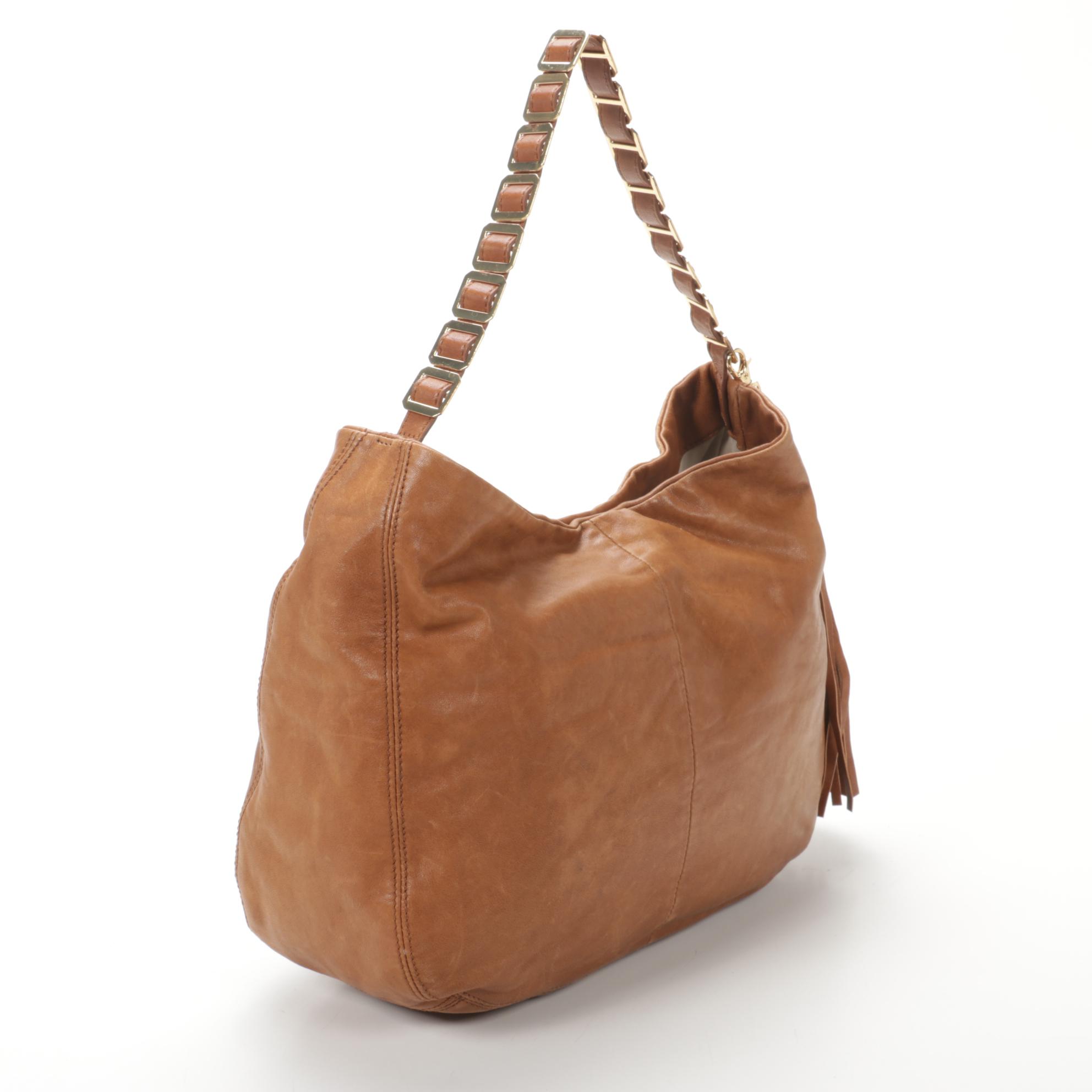 Tory Burch Shoulder Bag in Brown Lambskin Leather with Tassel