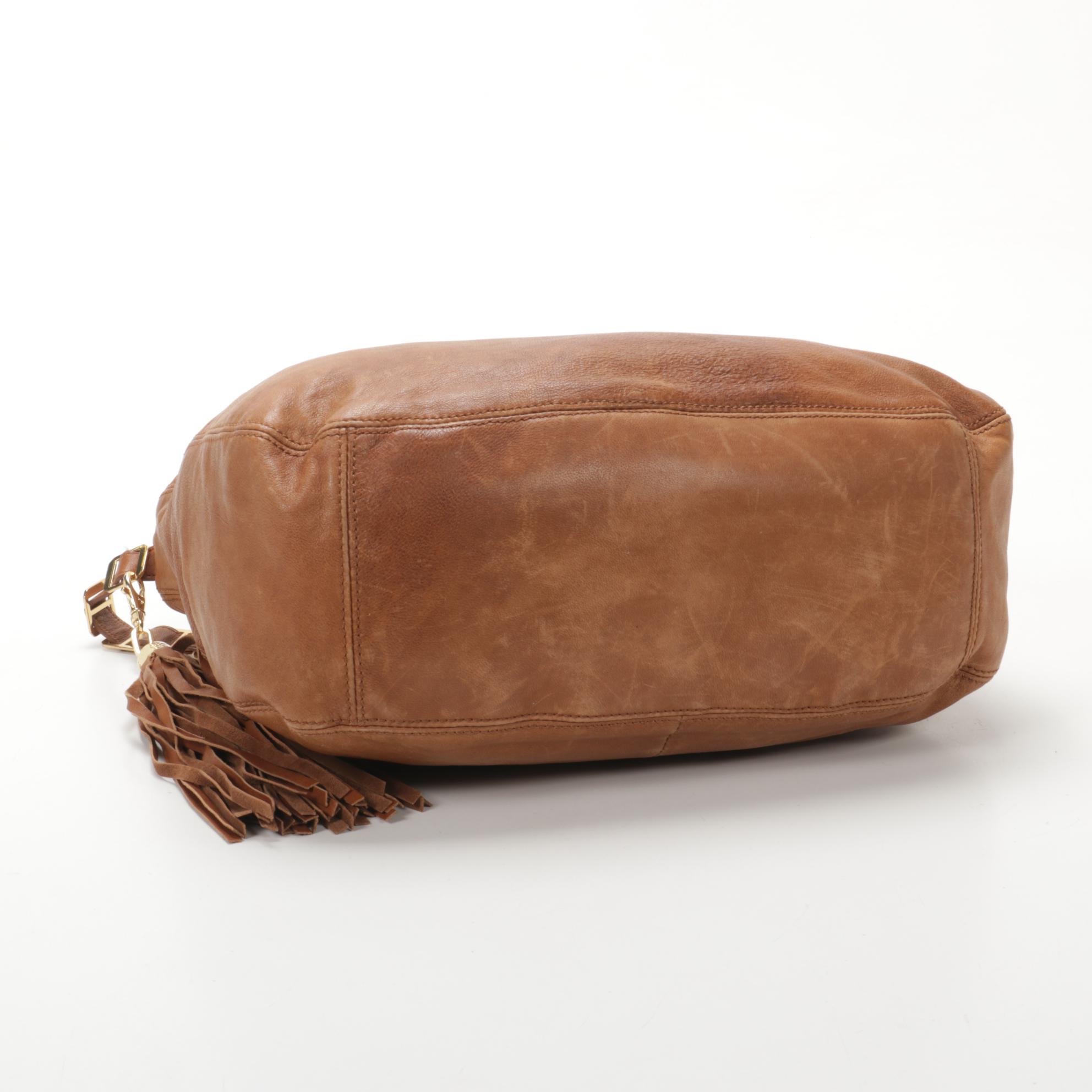 Tory Burch Shoulder Bag in Brown Lambskin Leather with Tassel