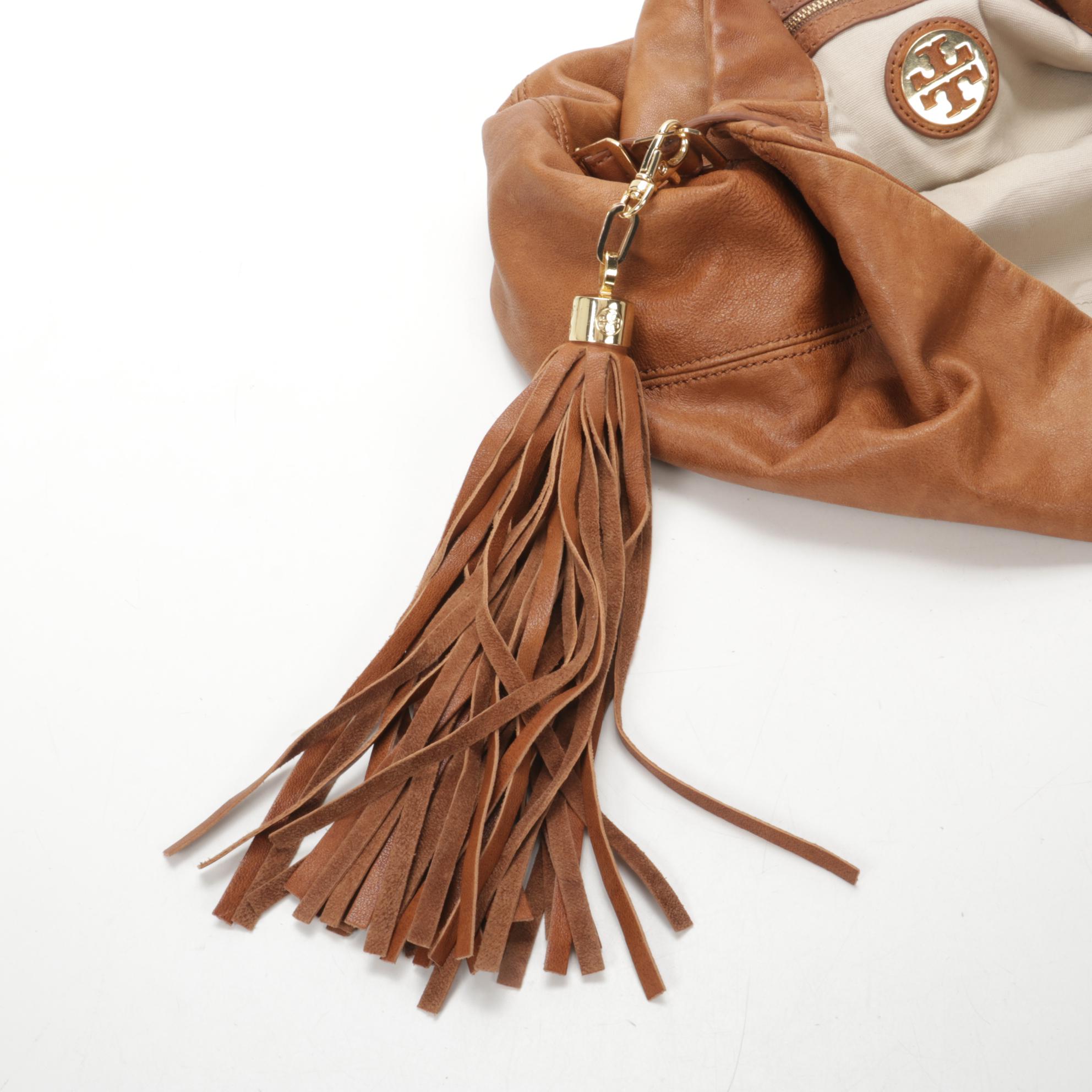 Tory Burch Shoulder Bag in Brown Lambskin Leather with Tassel