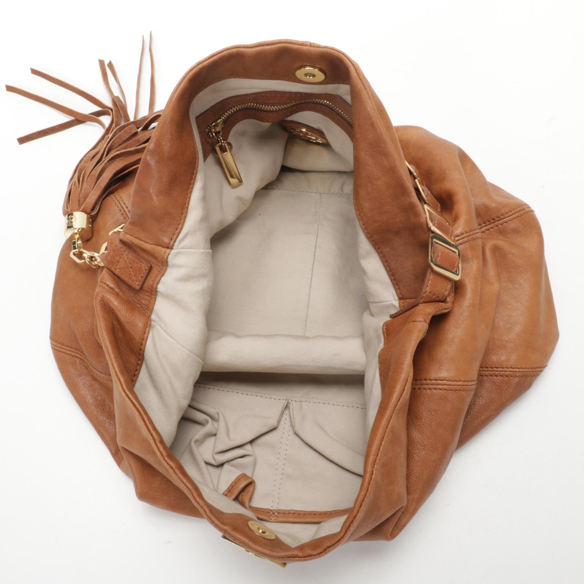 Tory Burch Shoulder Bag in Brown Lambskin Leather with Tassel