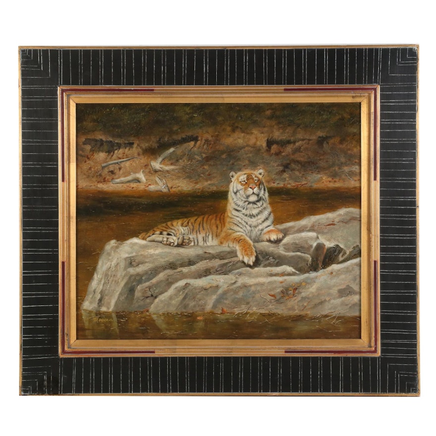 Oil Painting after Anthony Gibbs of a Tiger, circa 2000