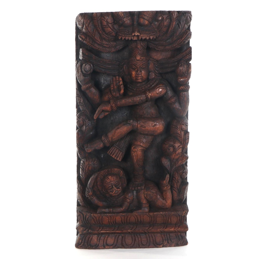 High-Relief Wood Carving of Shiva Nataraja, 20th Century