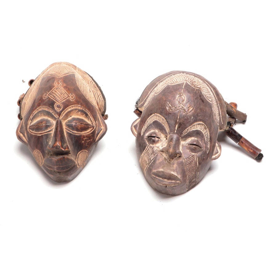 Chokwe Inspired Hand Carved Wood Masks, Central Africa