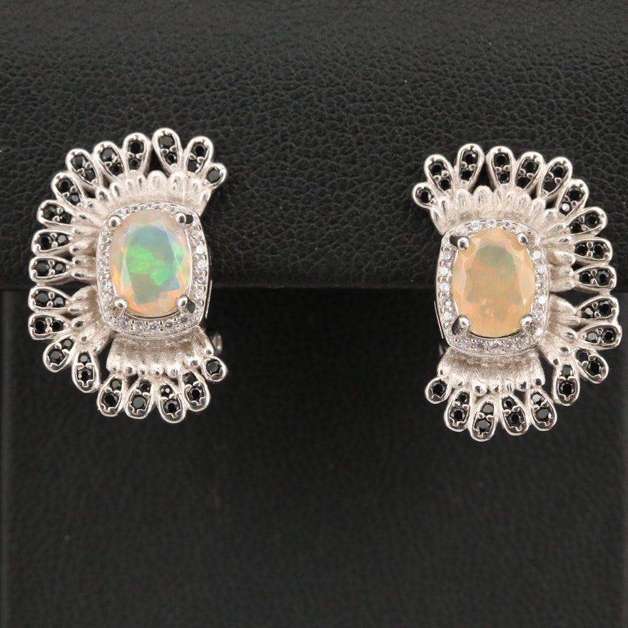 Sterling Silver Opal, Spinel and Cubic Zirconia Earrings