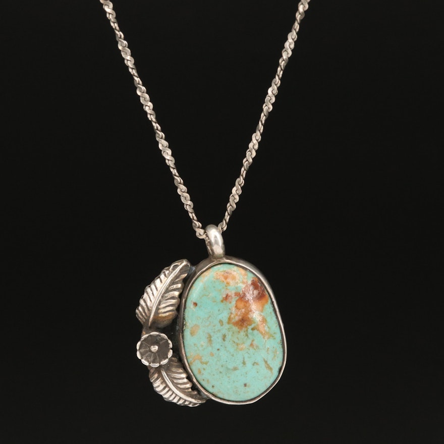 Southwestern Sterling Turquoise Pendant Necklace