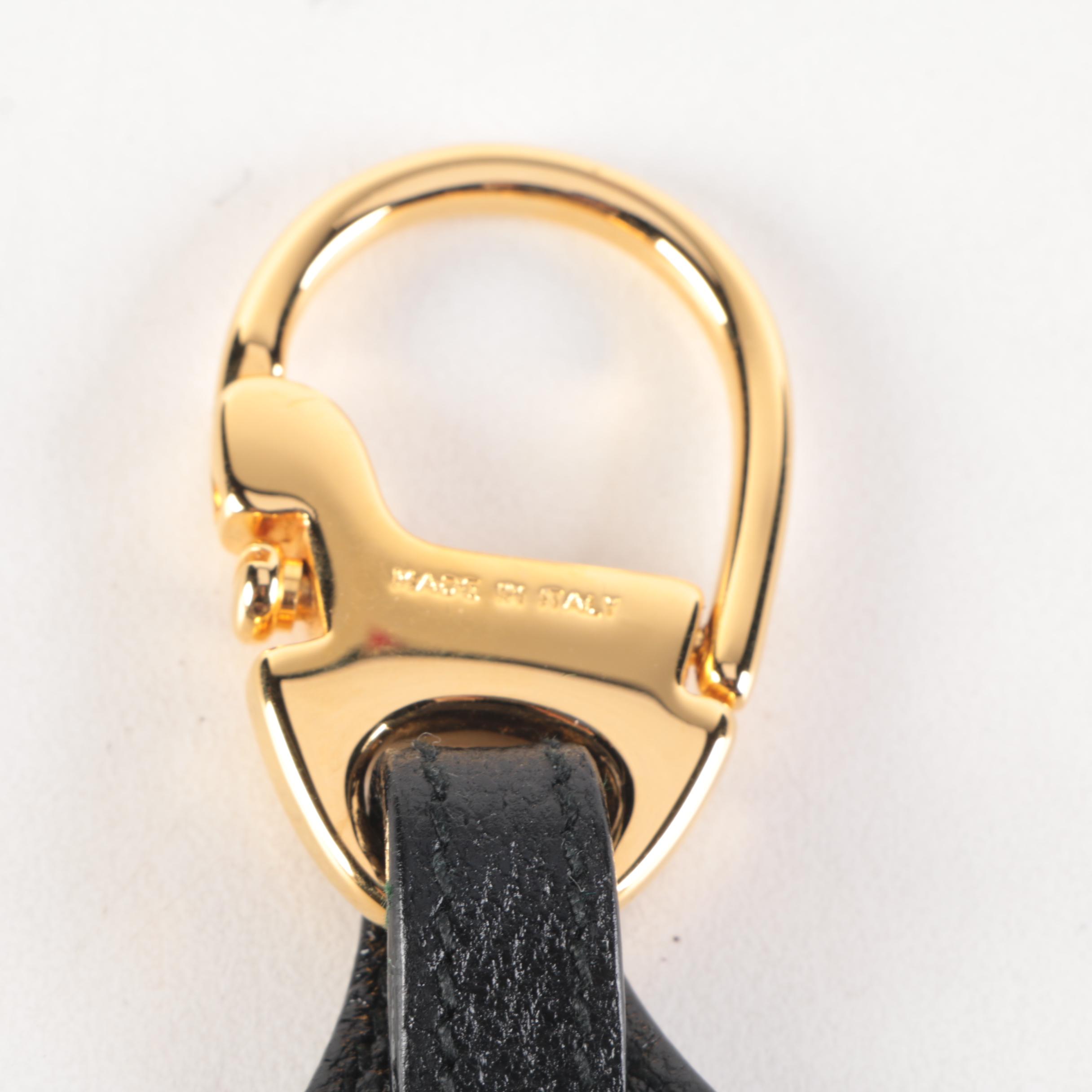 Gucci Interlocking GG and Black Leather Key Ring with Box