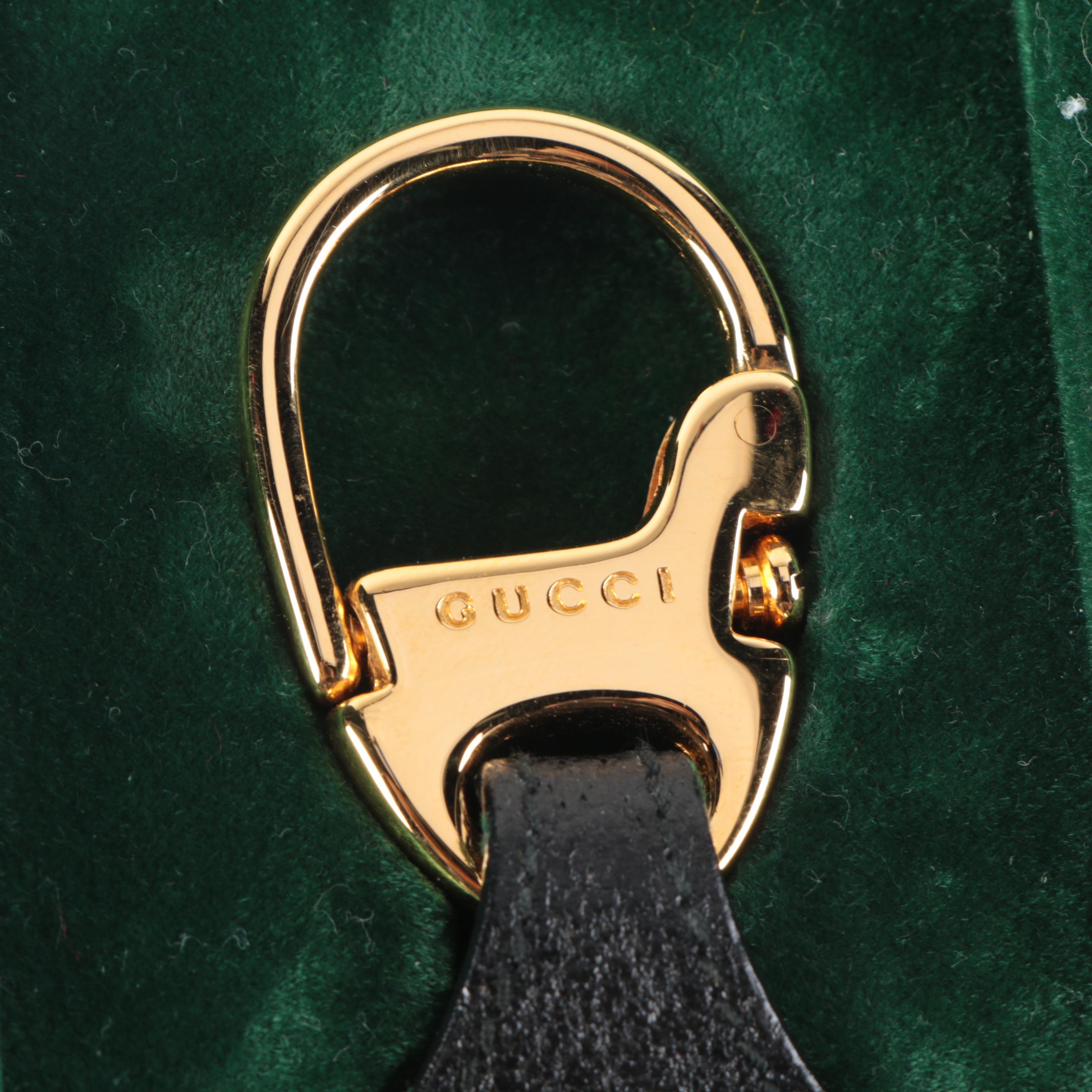 Gucci Interlocking GG and Black Leather Key Ring with Box