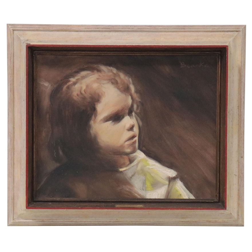 Bearka Newman Expressionist Style Oil Painting "Girl in Museum," 1976