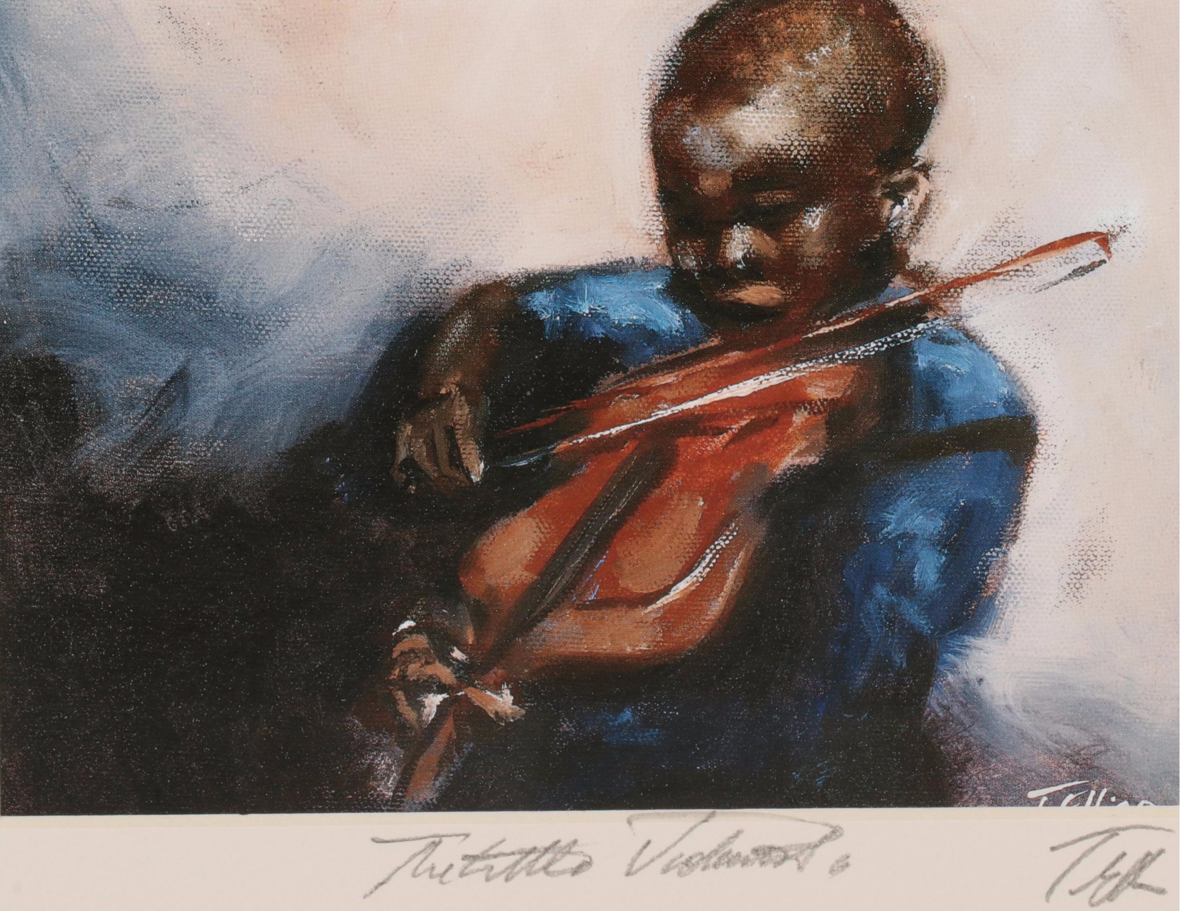 T. Ellis Offset Lithograph "The Little Violinist," 21st Century