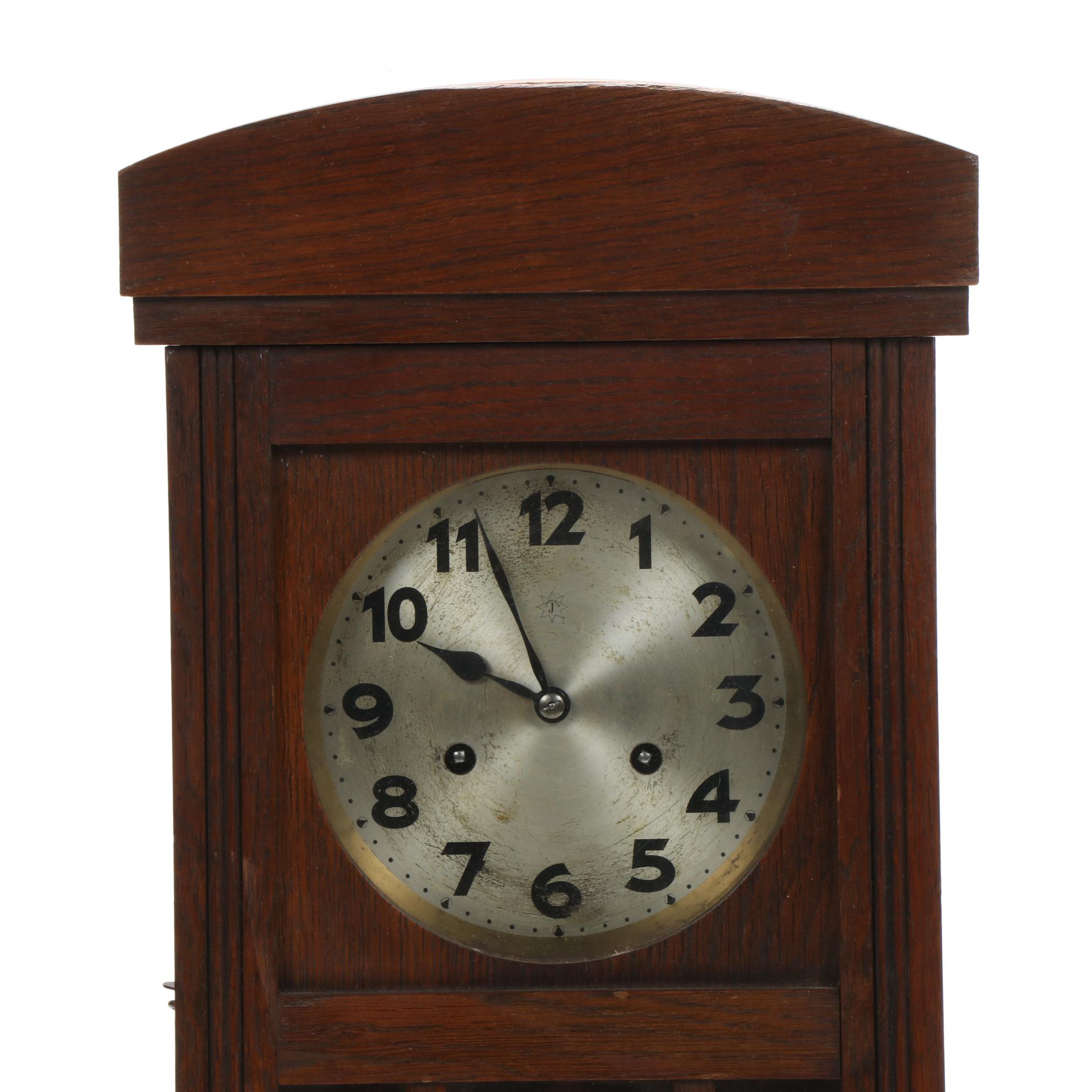 Arts and Crafts Style Junghans Regulator Oak Wall Clock, Early 20th Century