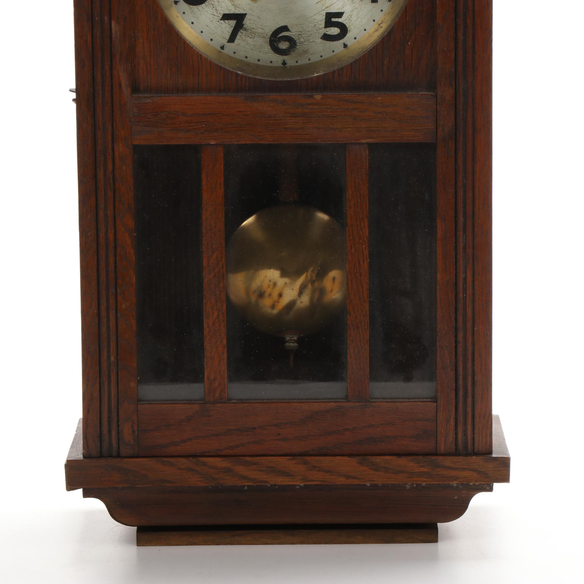 Arts and Crafts Style Junghans Regulator Oak Wall Clock, Early 20th Century