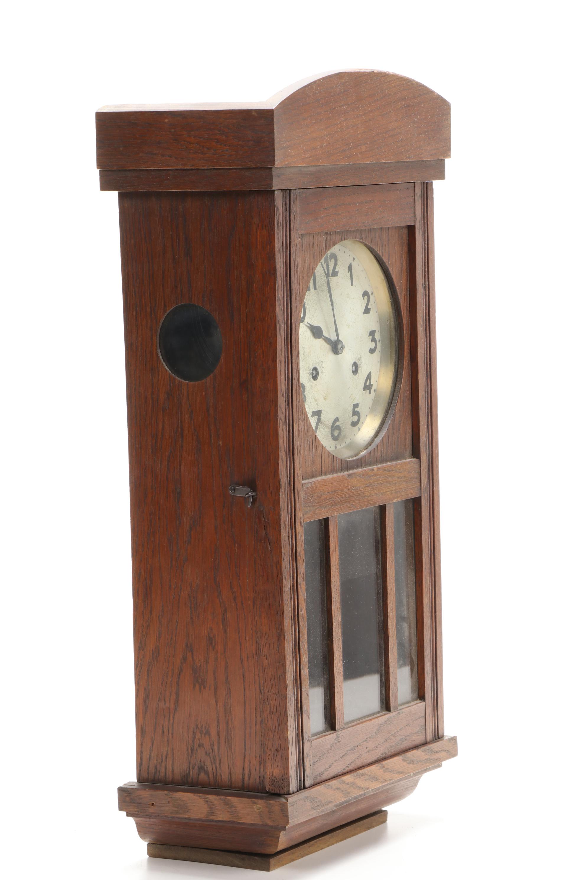 Arts and Crafts Style Junghans Regulator Oak Wall Clock, Early 20th Century